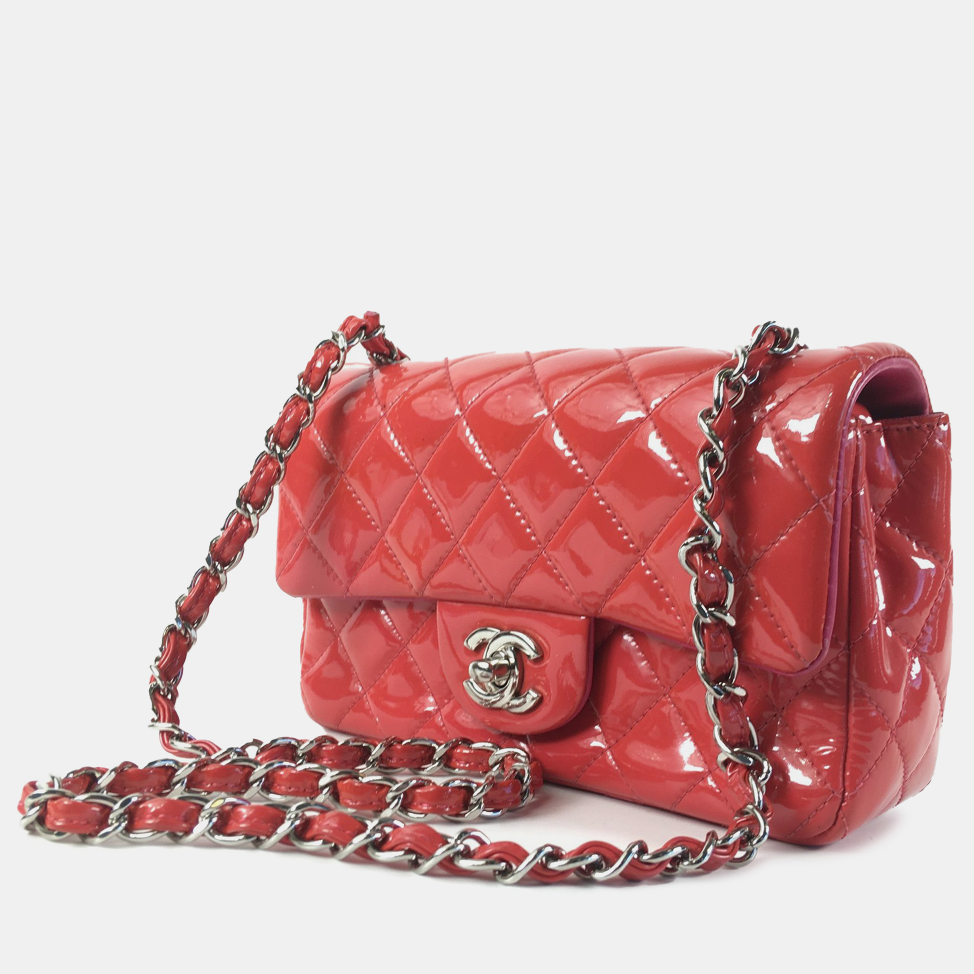 

Chanel Mini Classic Patent Rectangular Single Flap, Red