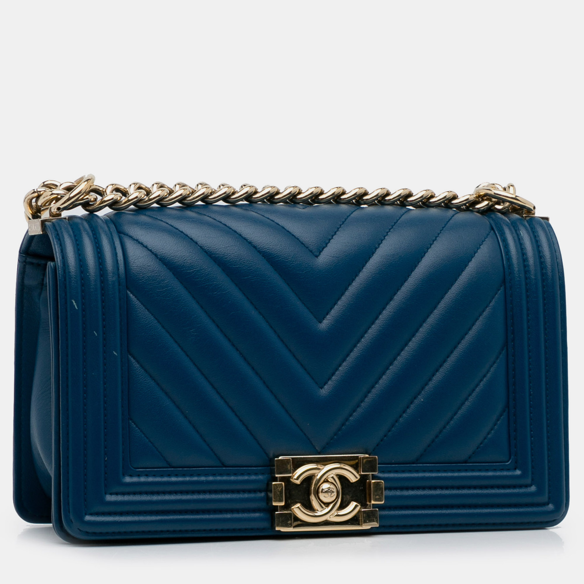 

Chanel Medium Calfskin Chevron Boy Flap, Blue