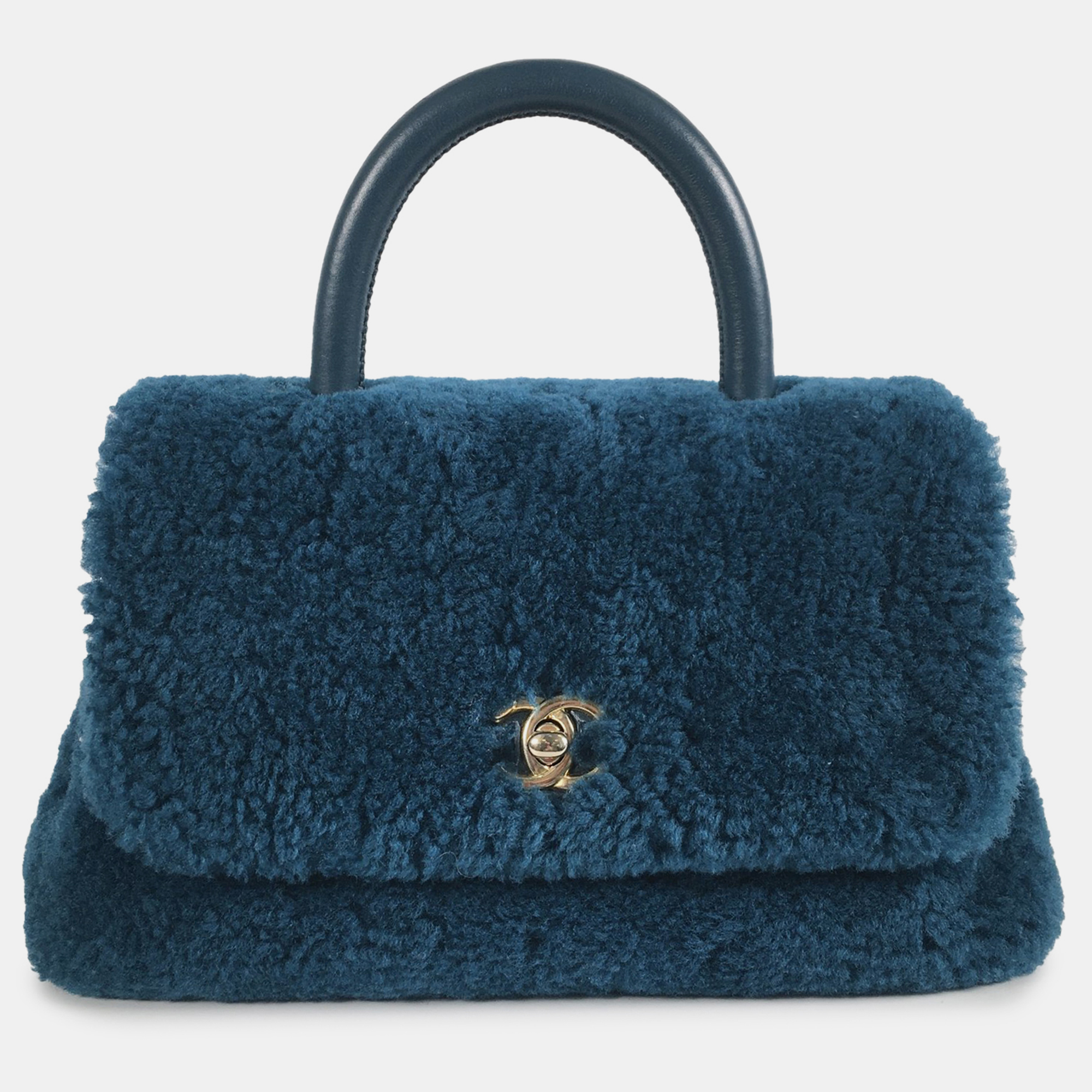 

Chanel Small Shearling Coco Top Handle, Blue