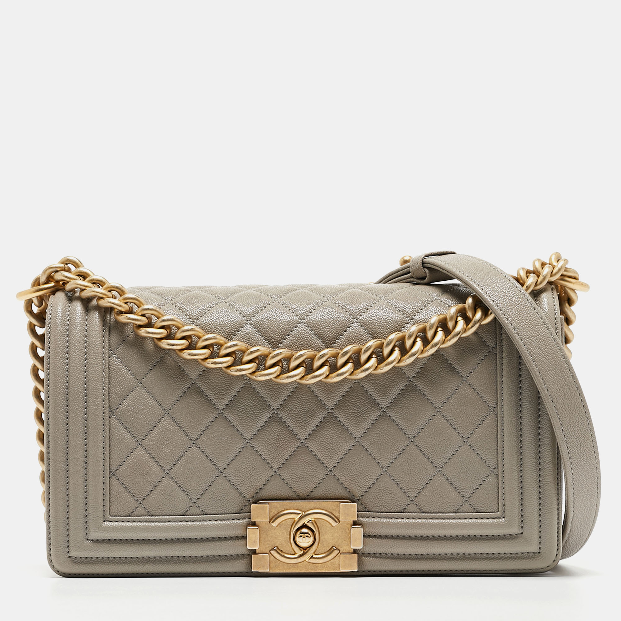 

Chanel Grey Quilted Caviar Leather  Boy Flap Bag