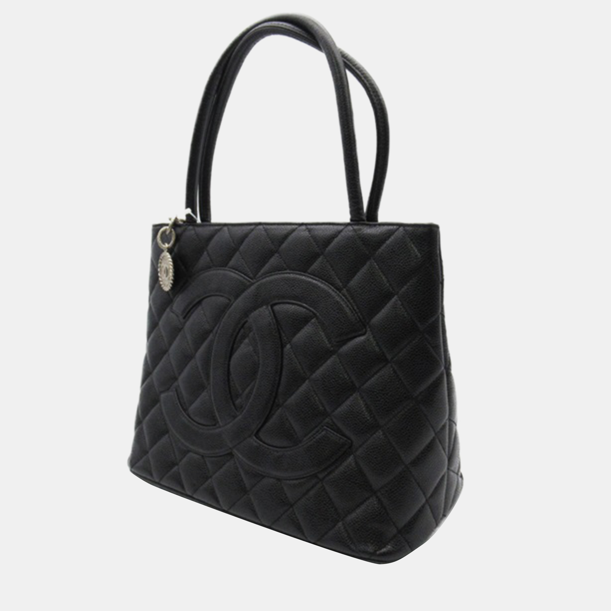 

Chanel Black Leather CC Caviar Medallion Tote