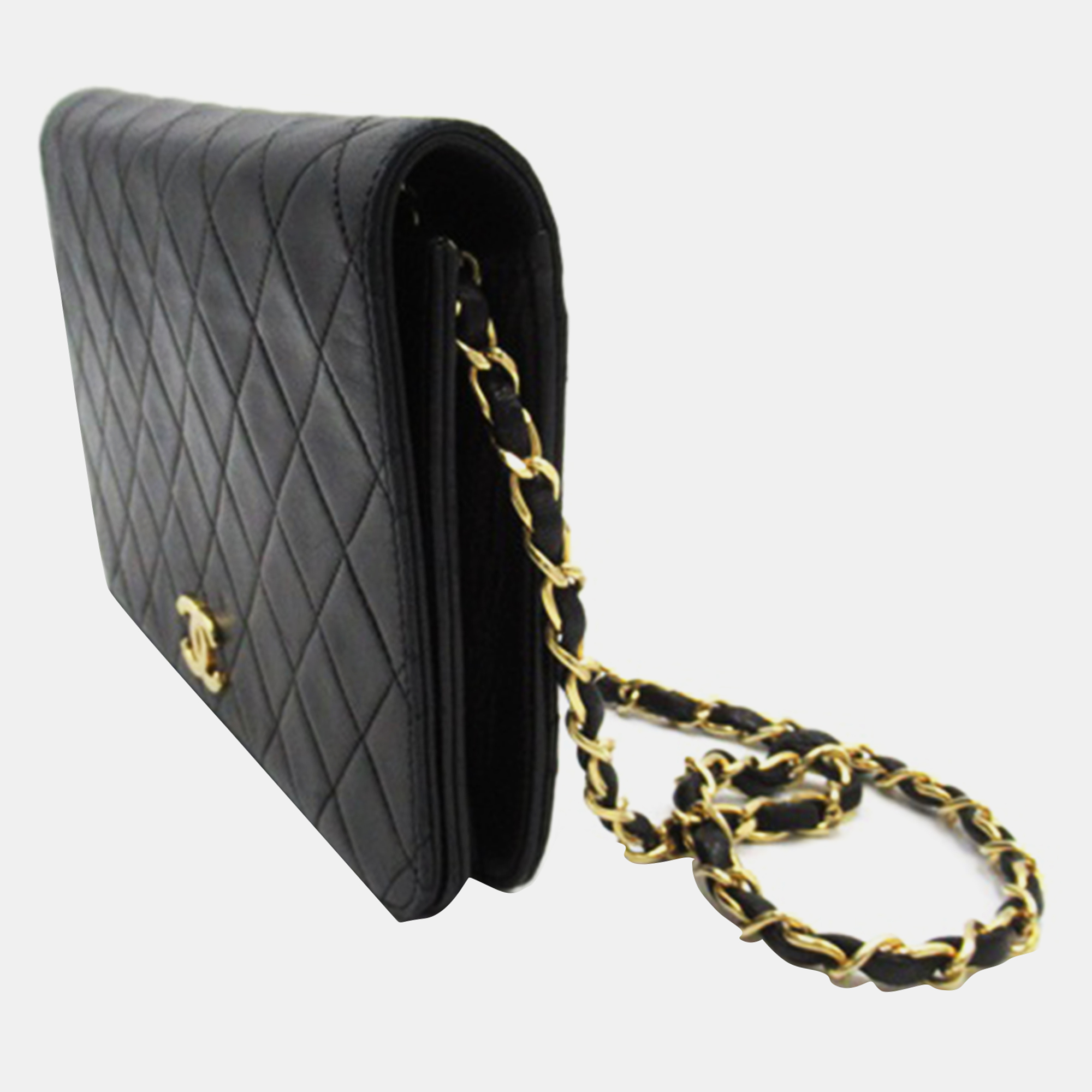 

Chanel Black Leather CC Quilted Leather Full Flap Bag