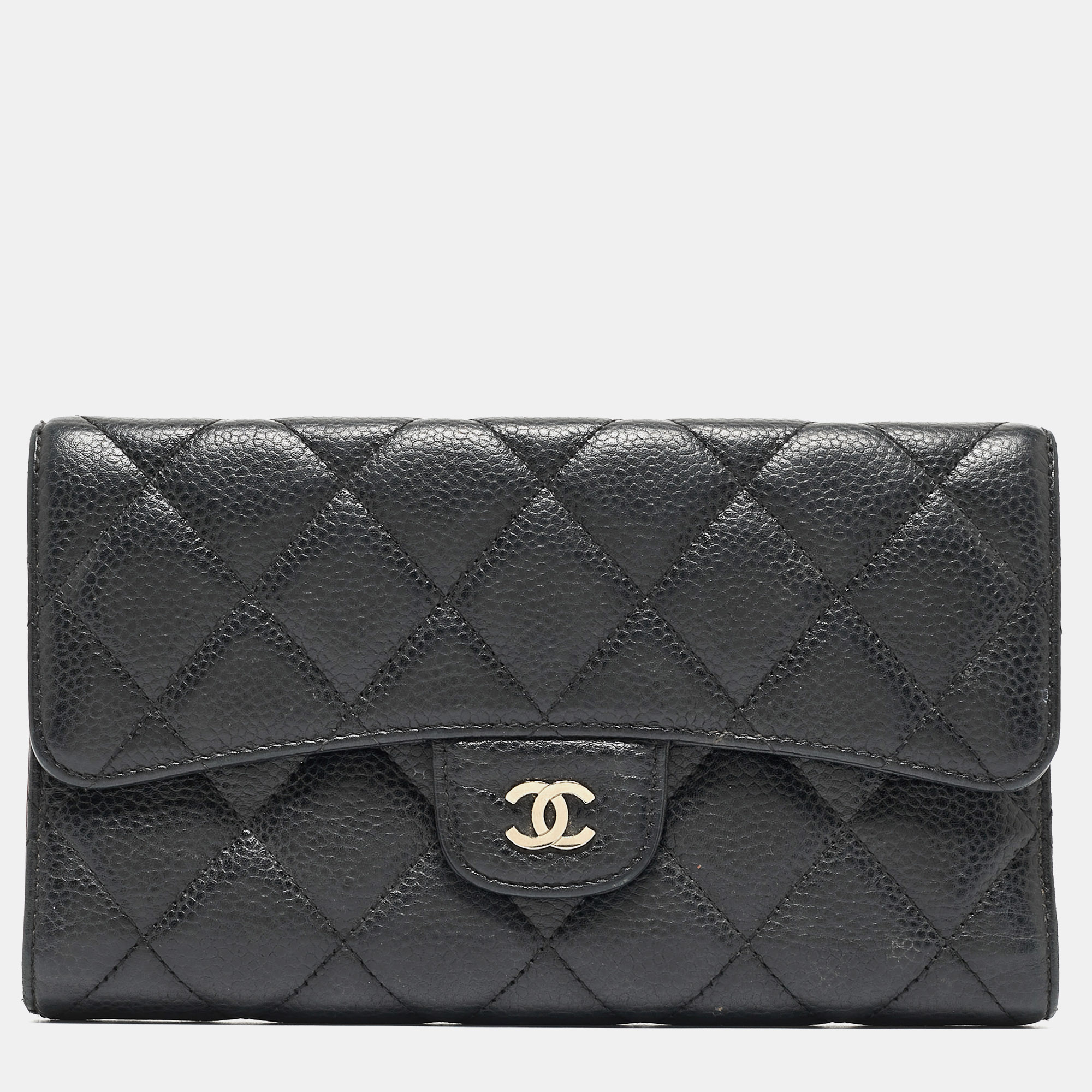

Chanel Black Quilted Caviar Leather Classic  Flap Wallet