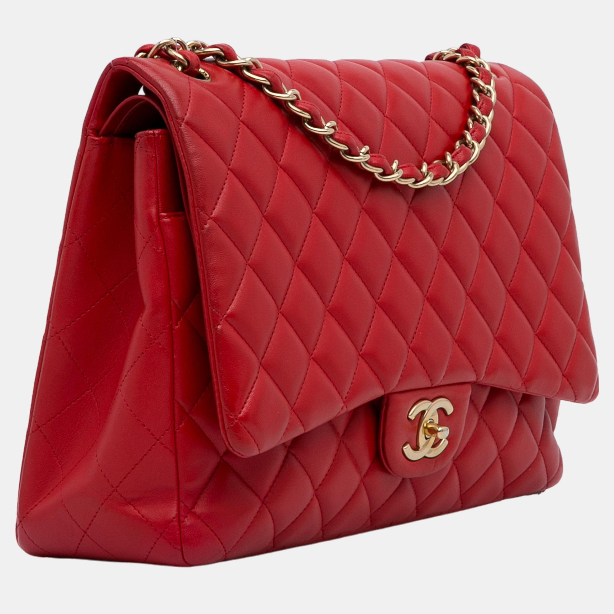 

Chanel Red Maxi Classic Lambskin Double Flap