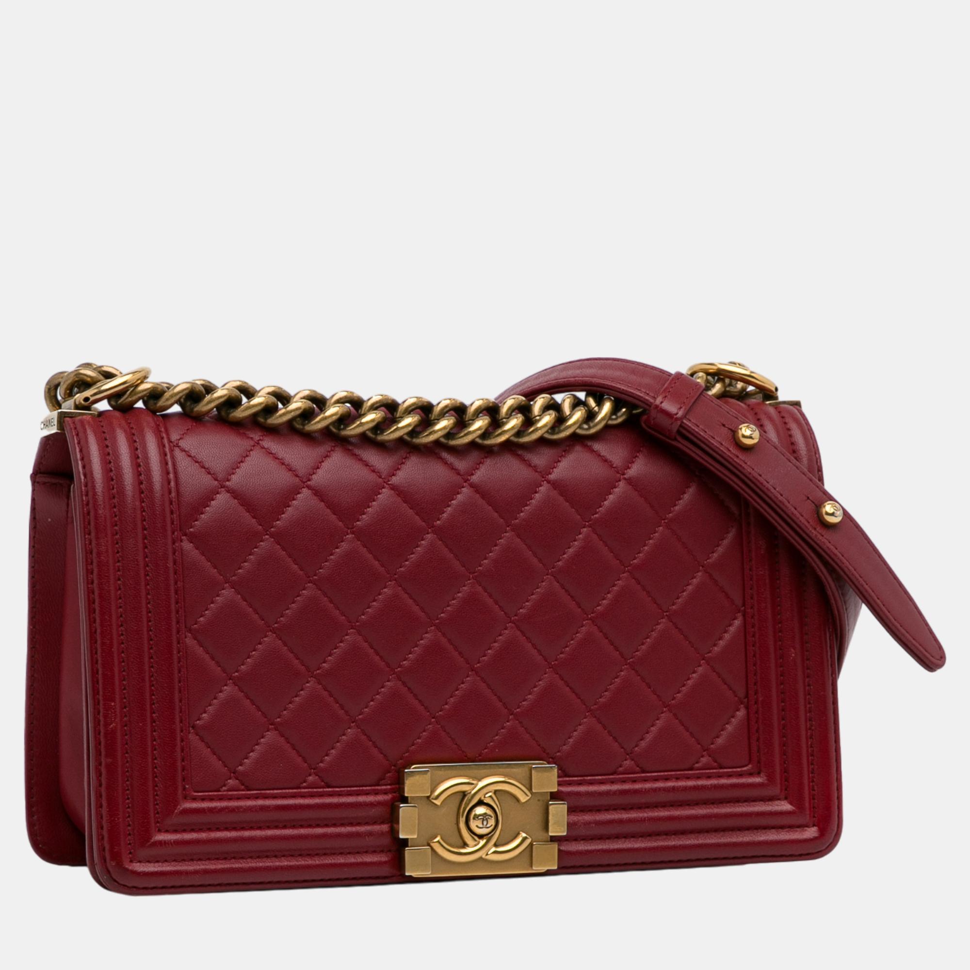 

Chanel Red Medium Lambskin Boy Flap Bag