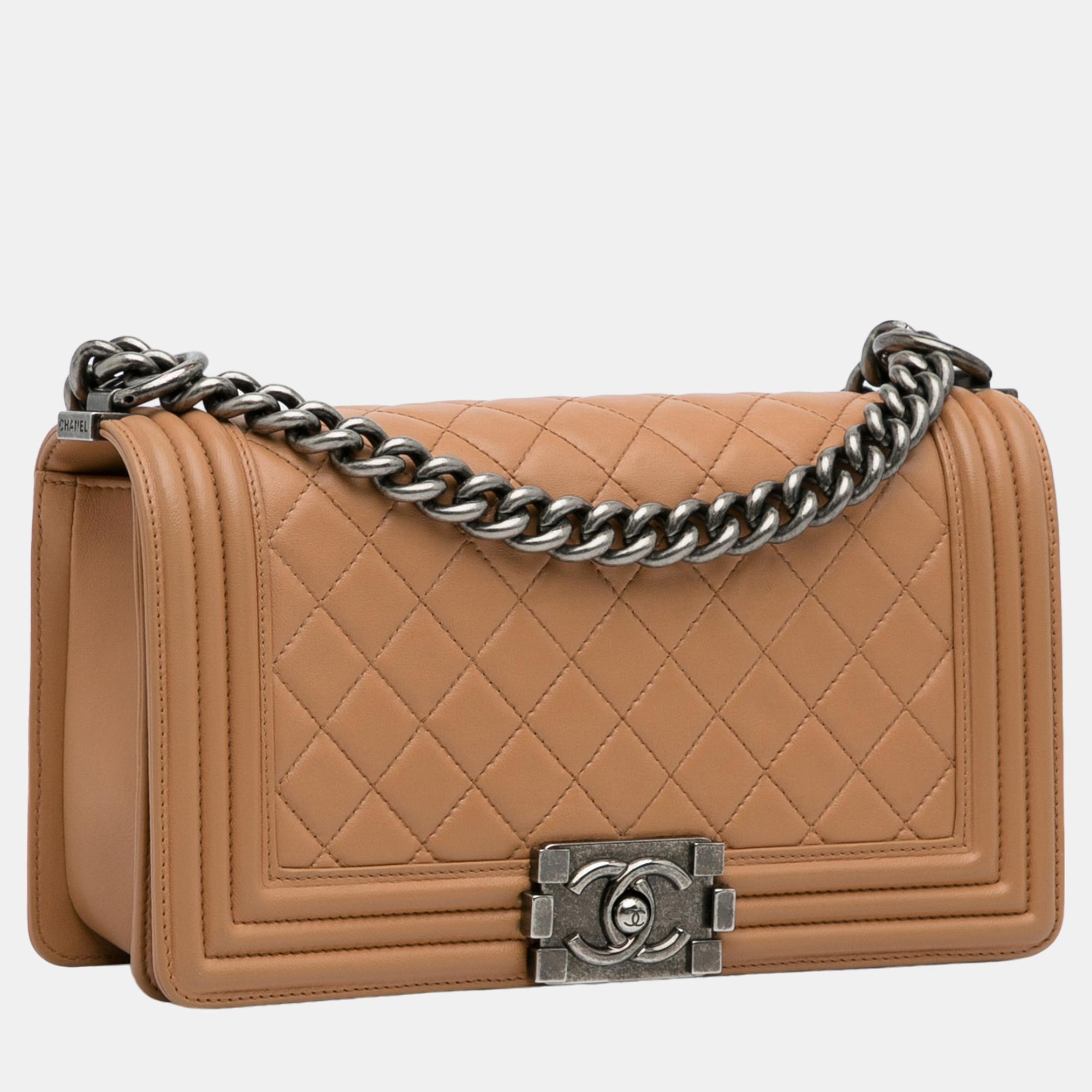 

Chanel Beige/Brown Medium Lambskin Boy Flap Bag