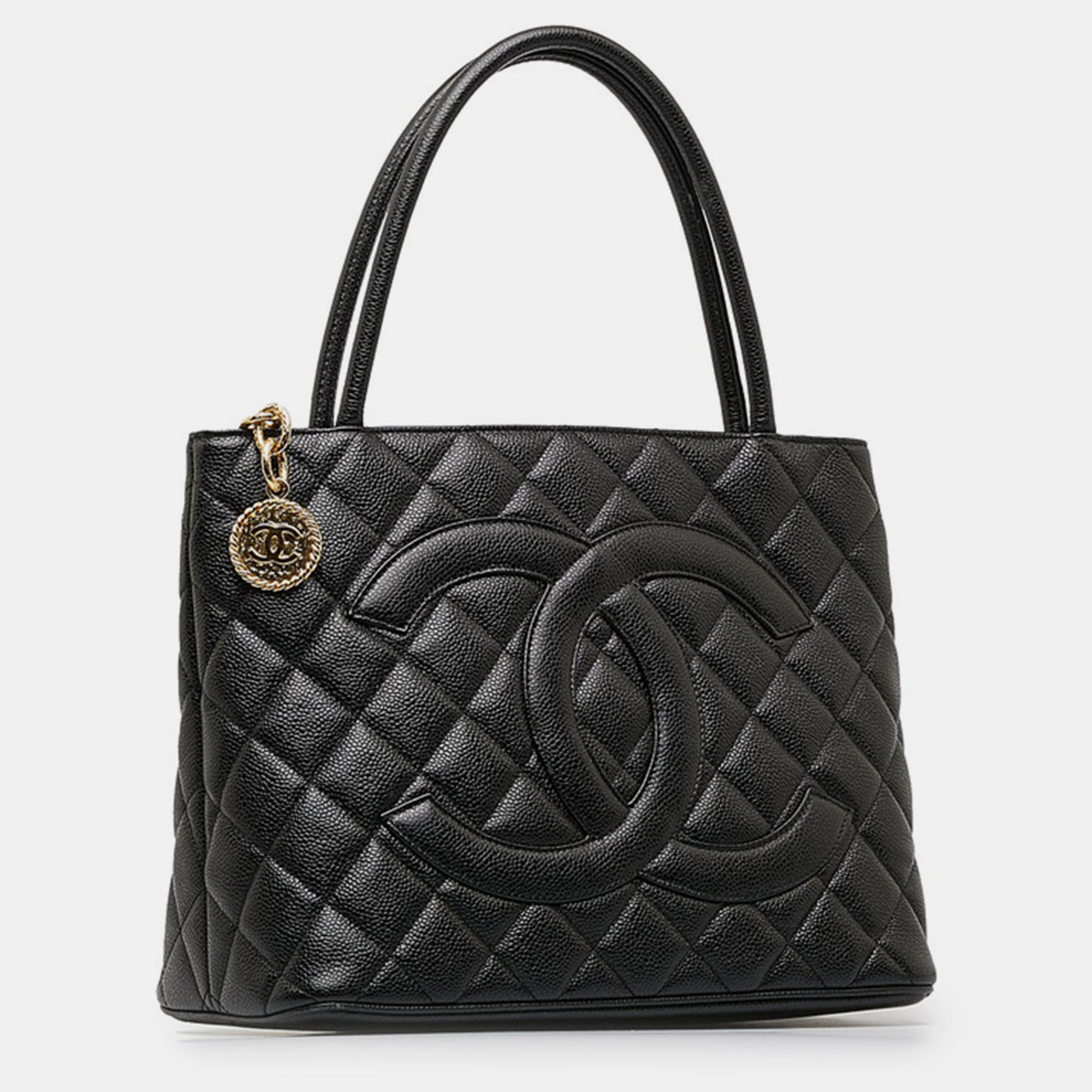 

Chanel Black Leather CC Caviar Medallion Tote