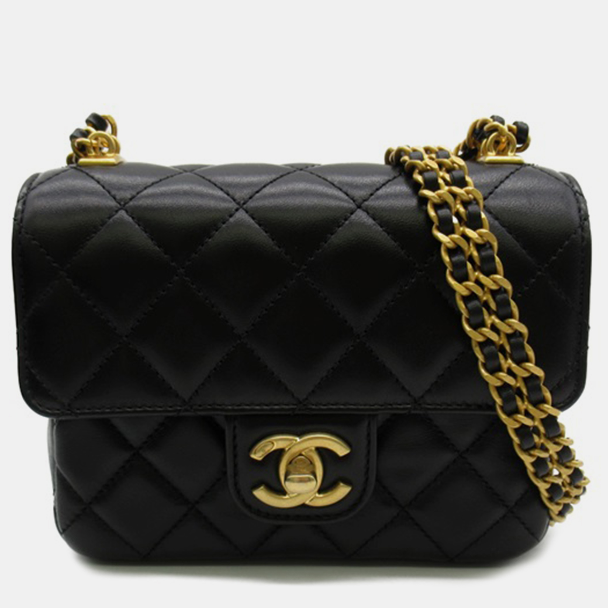 Pre-owned Chanel Quilted Lambskin Mini Pending Cc Square Flap Bag In Black