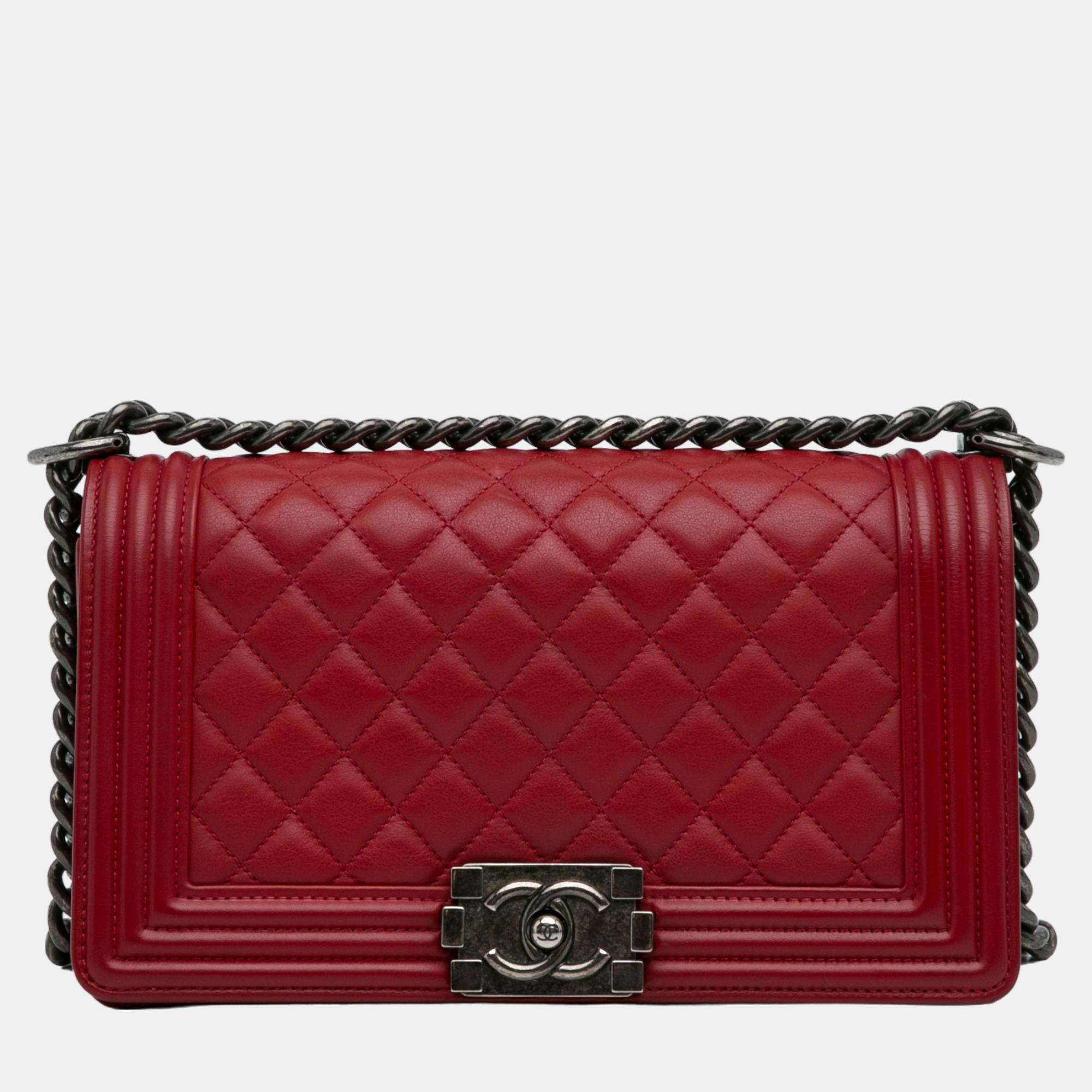 

Chanel Red Medium Lambskin Boy Flap Bag