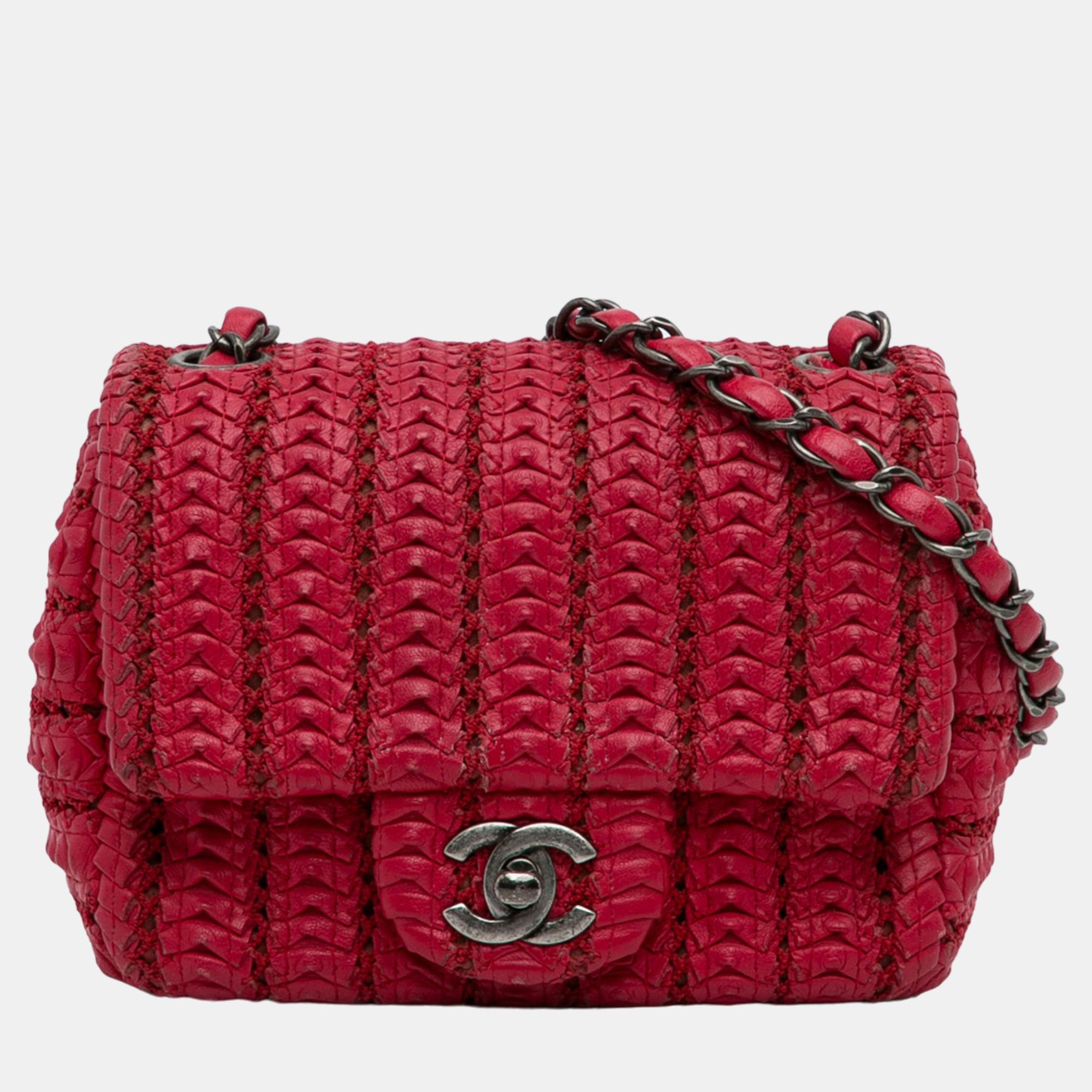 

Chanel Red Mini Paris Seoul Crochet Lambskin Flap Bag