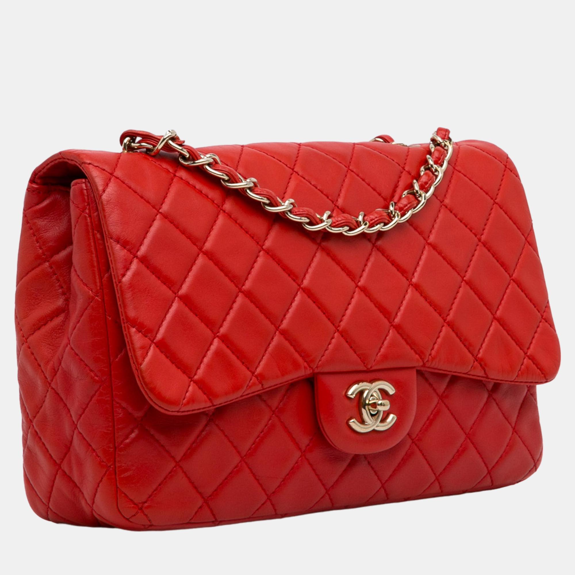 

Chanel Red Jumbo Classic Lambskin Single Flap