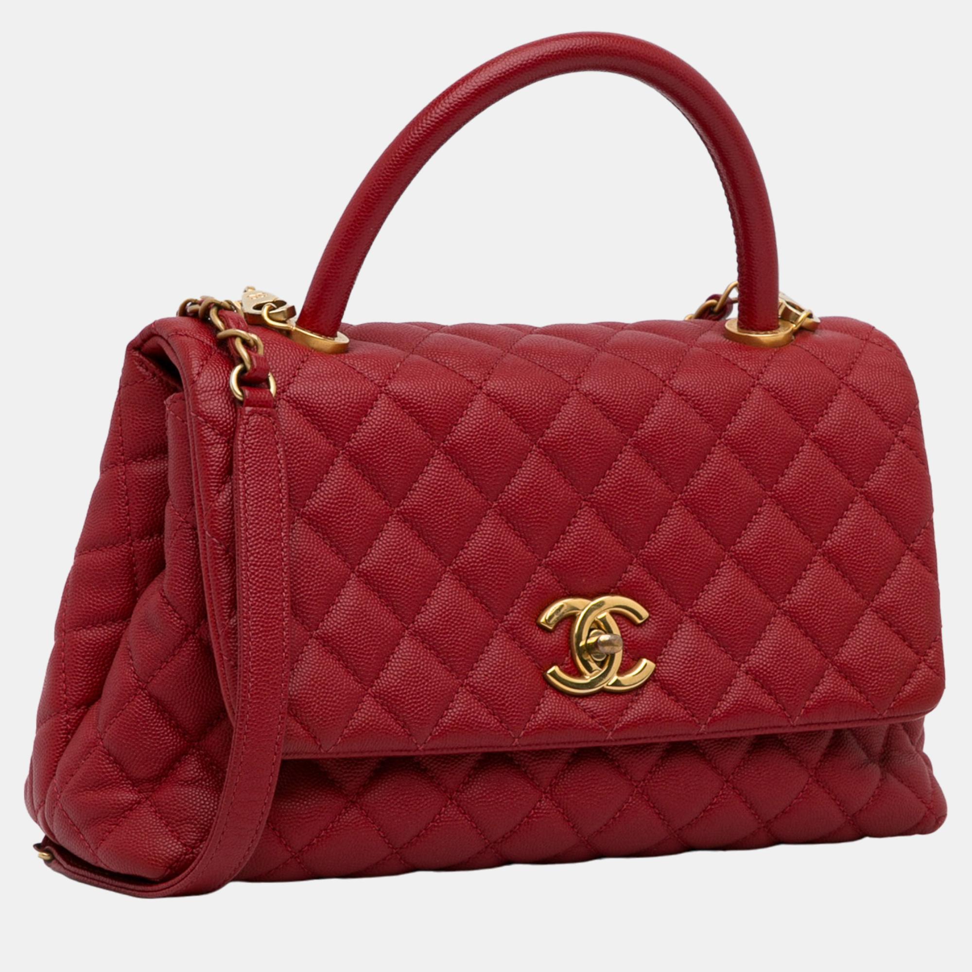 

Chanel Red Medium Caviar Coco Handle Bag
