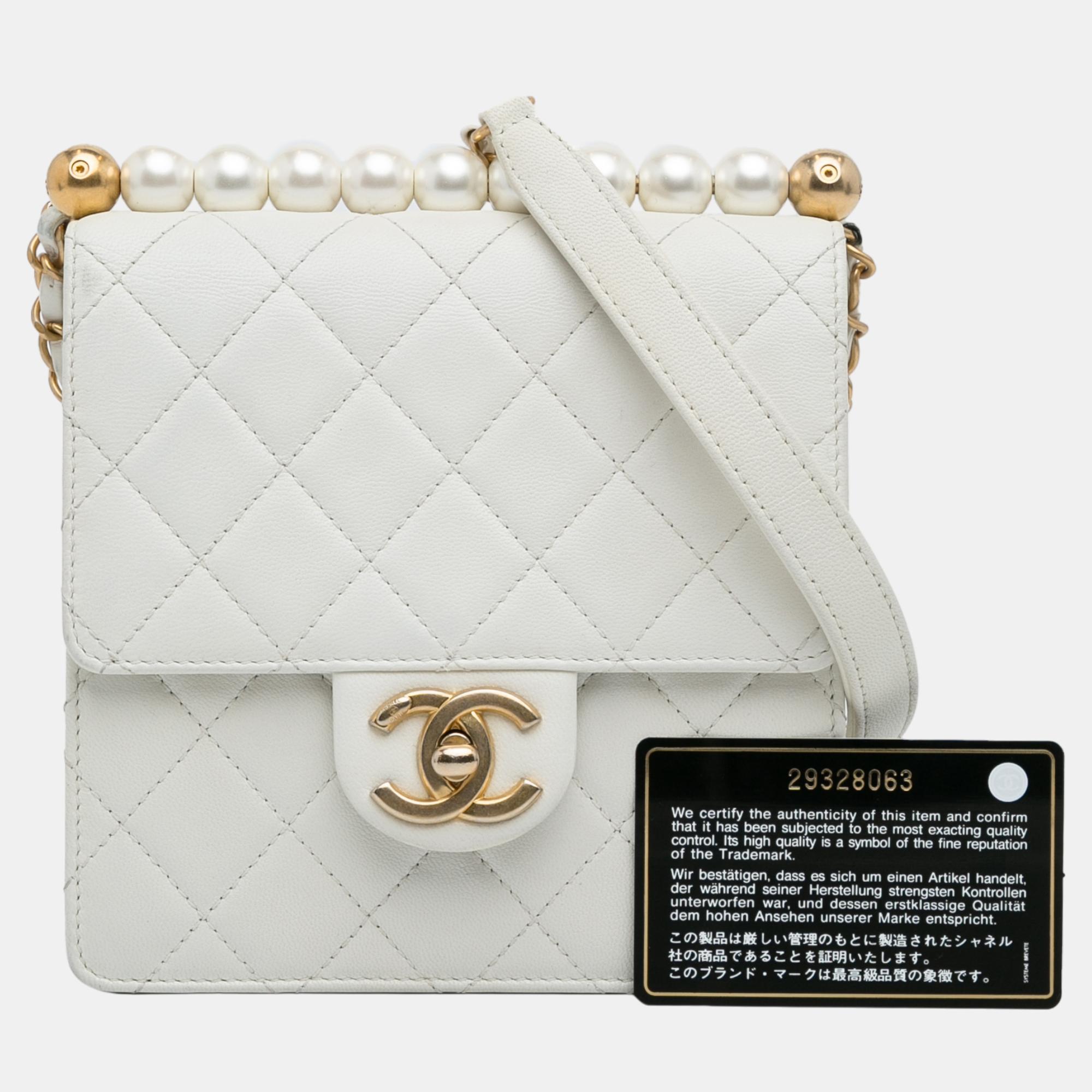 Chanel Chic Pearls Flap Bag Quilted Lambskin Mini at 1stDibs | chanel mini  chic pearl white, chanel pearl bag white, chanel chic pearl bag