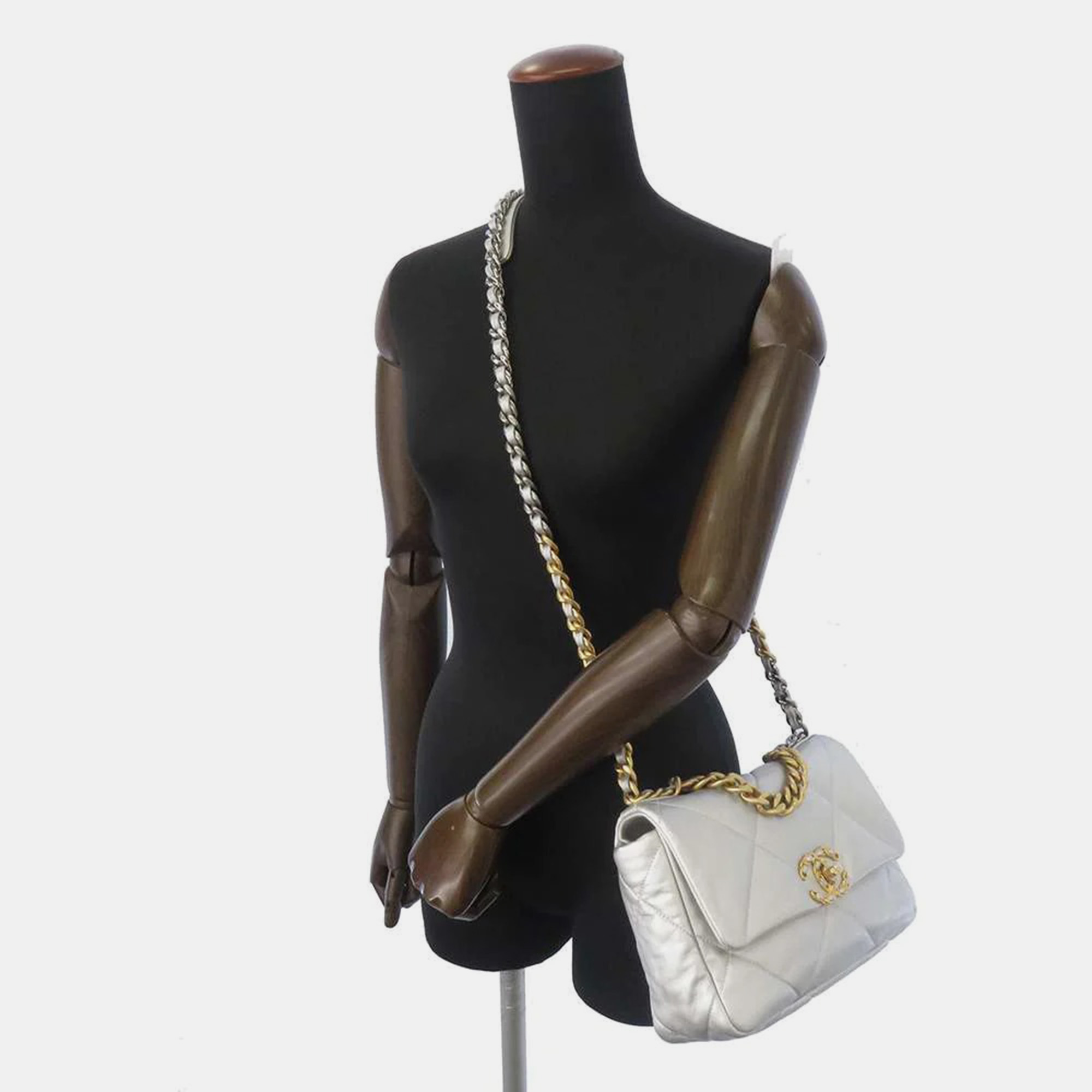 

Chanel White Leather Medium 19 Flap Bag