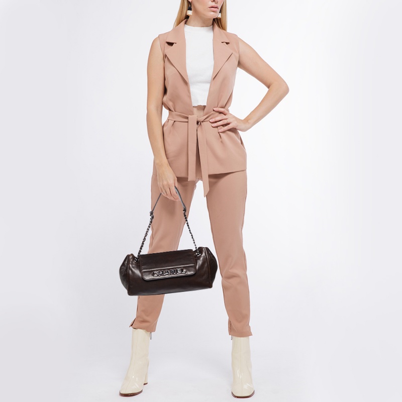 

Chanel Dark Brown Leather LAX Accordion Flap Bag