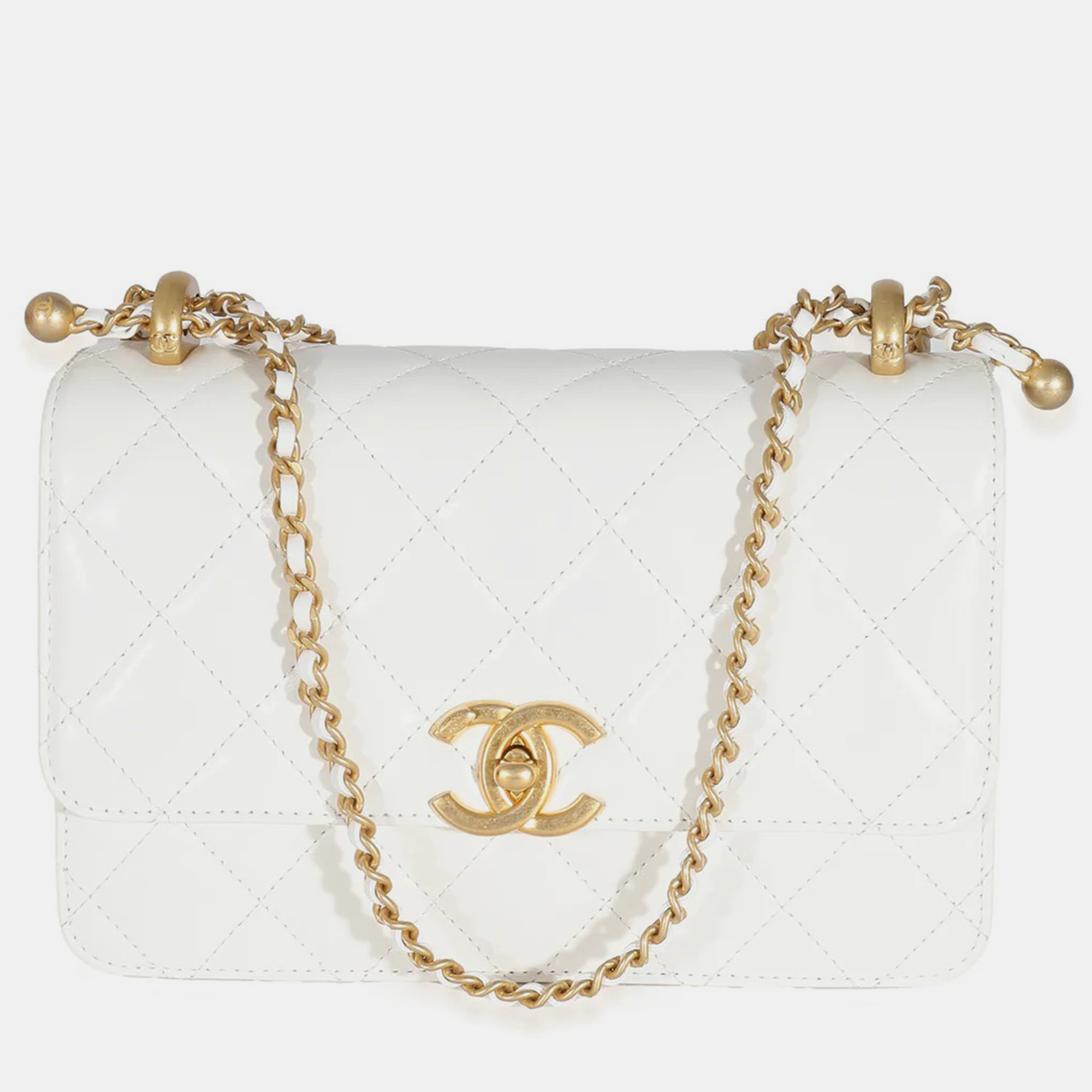 

Chanel 24C White Quilted Calfskin Small Vintage Flap Bag