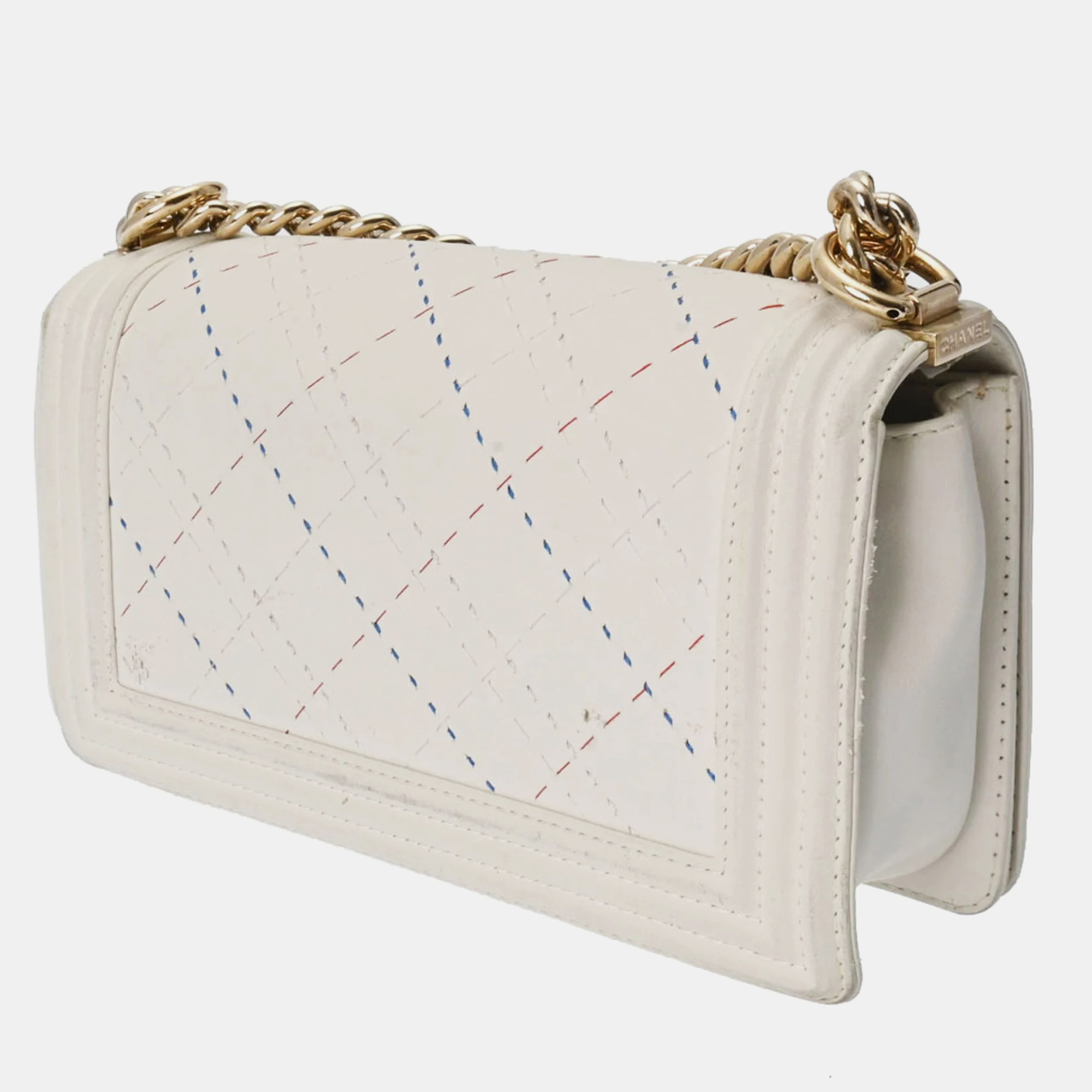 

Chanel White Stitch Quilted Leather Medium Boy Flap Bag