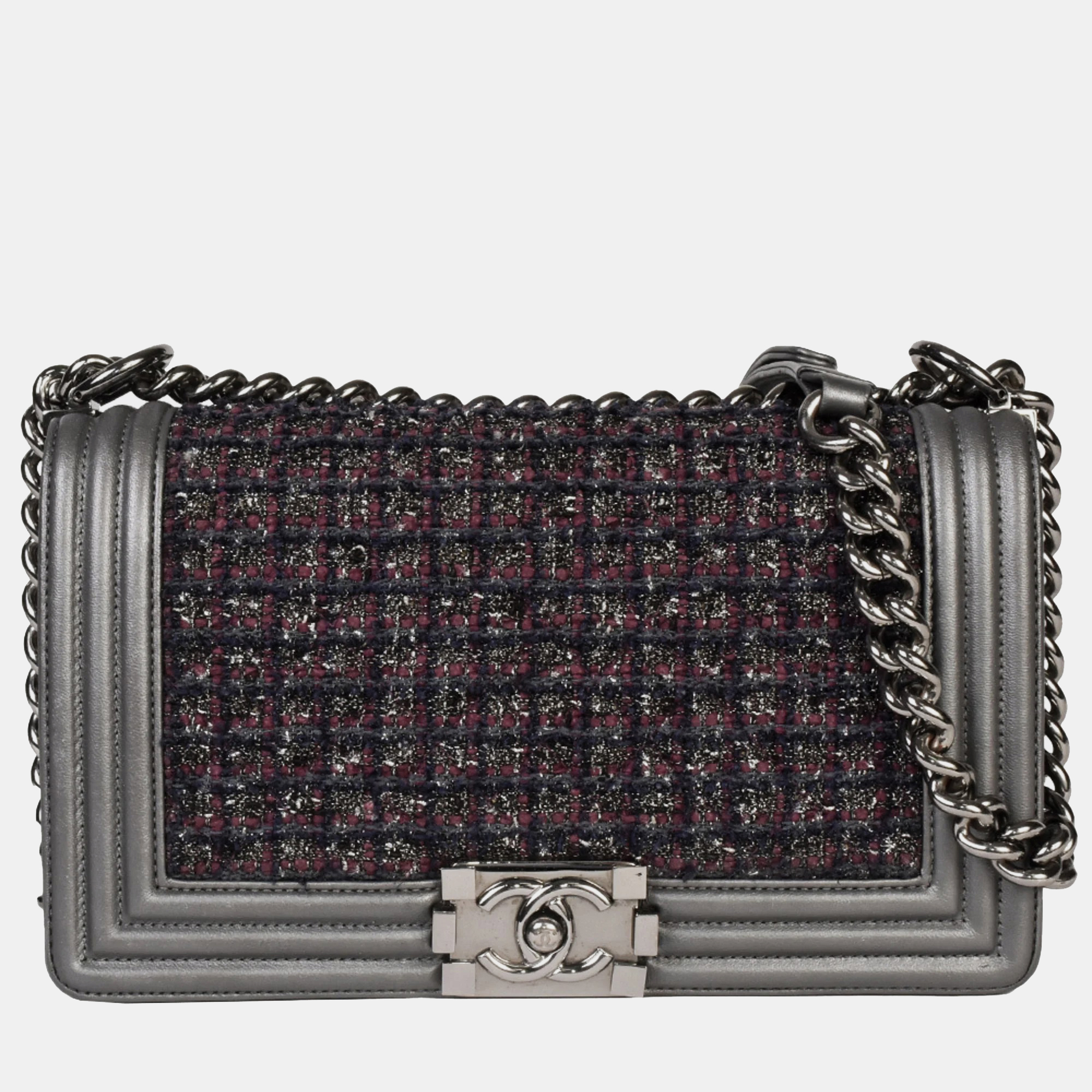 

Chanel Grey Leather and Tweed  Boy Bag