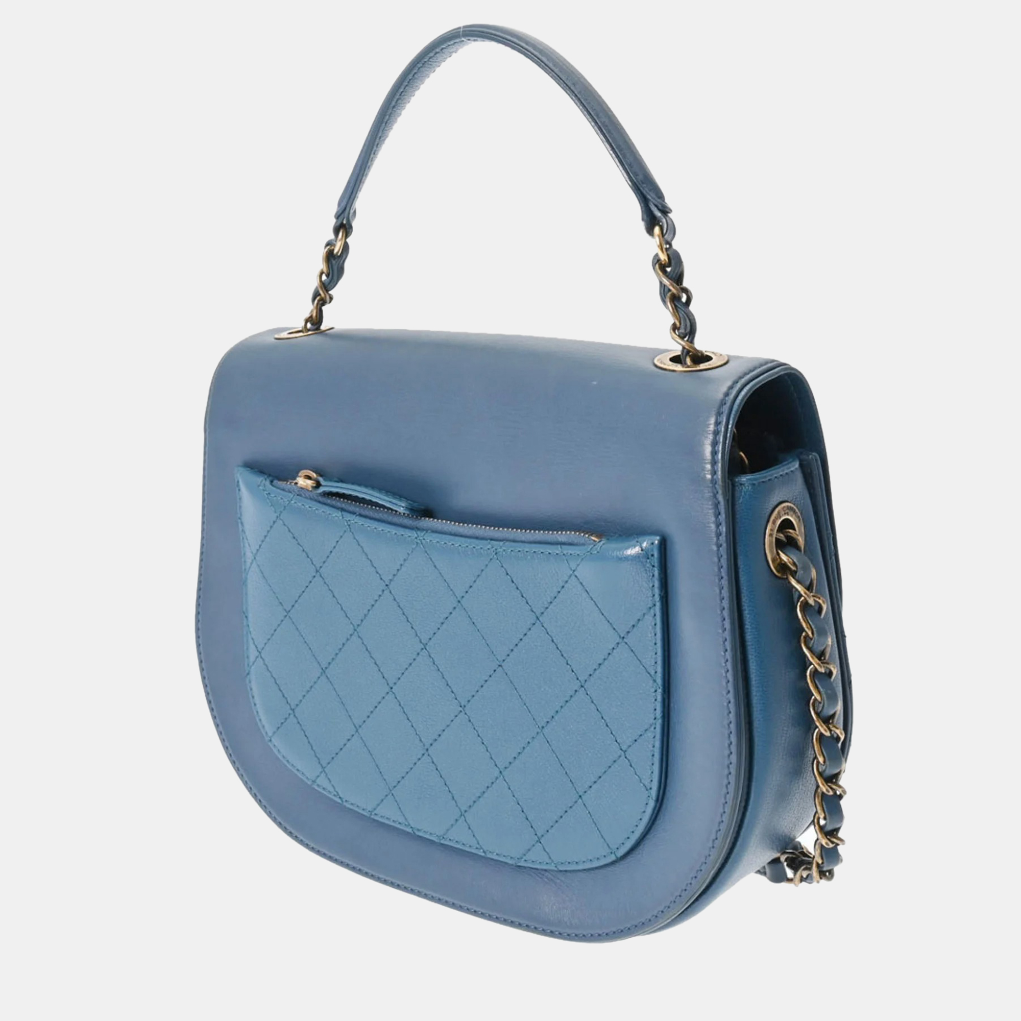 

Chanel Blue Calfskin Medium Coco Curve Messenger Bag