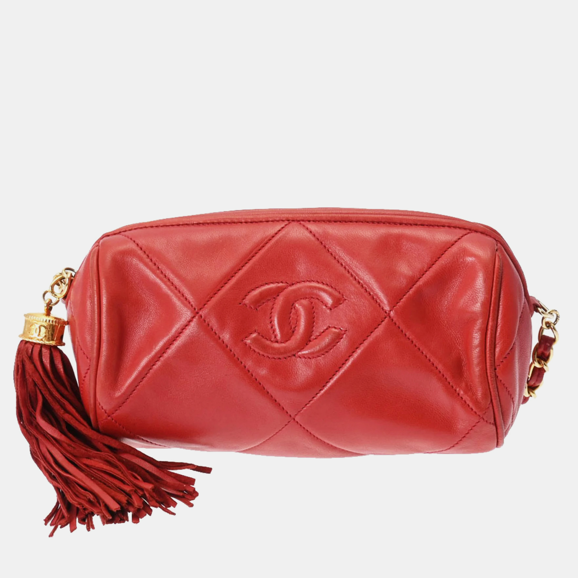 

Chanel Red Quilted Tassel Barrel Bag