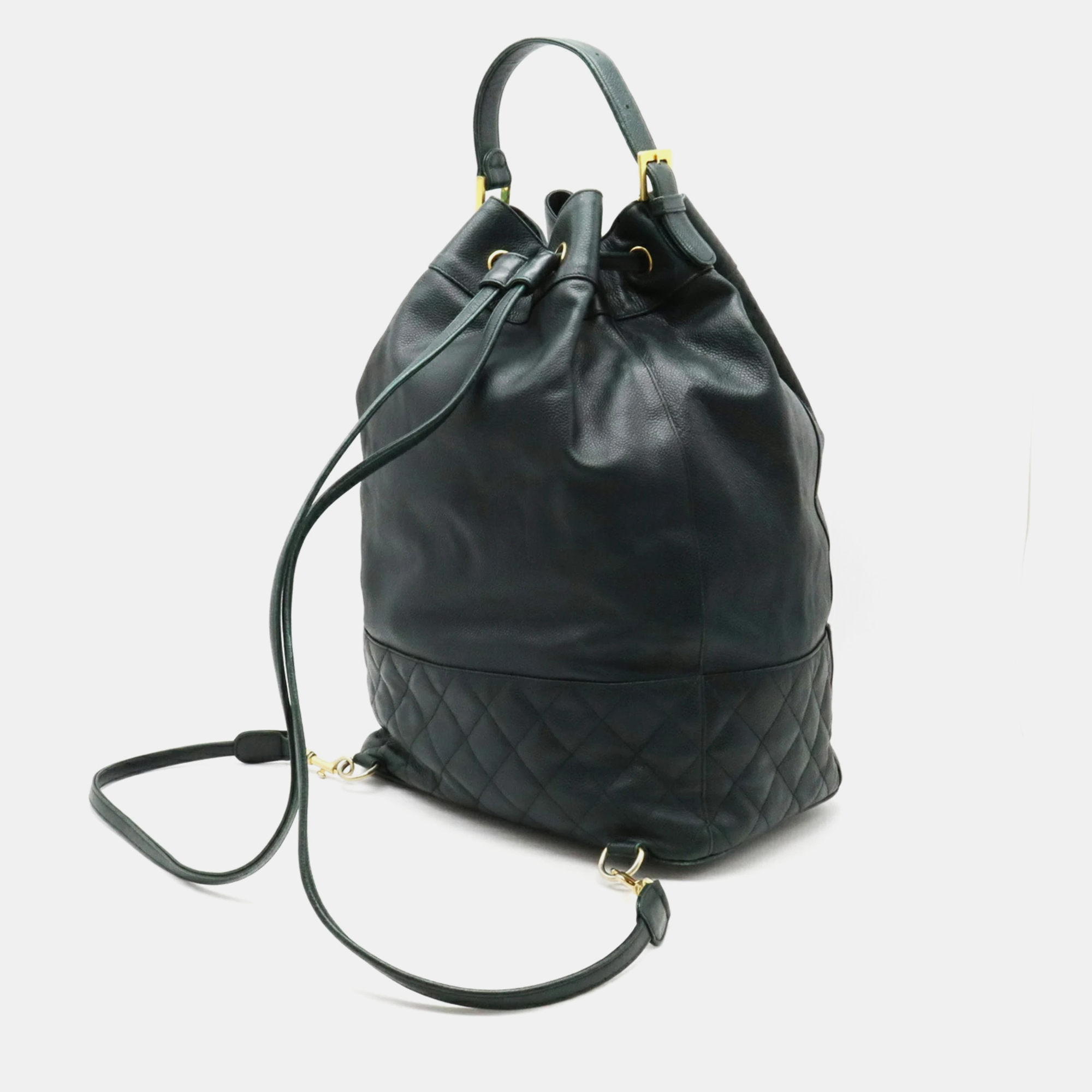 

Chanel Caviar Skin Leather Dark Green Vintage Drawstring Bag