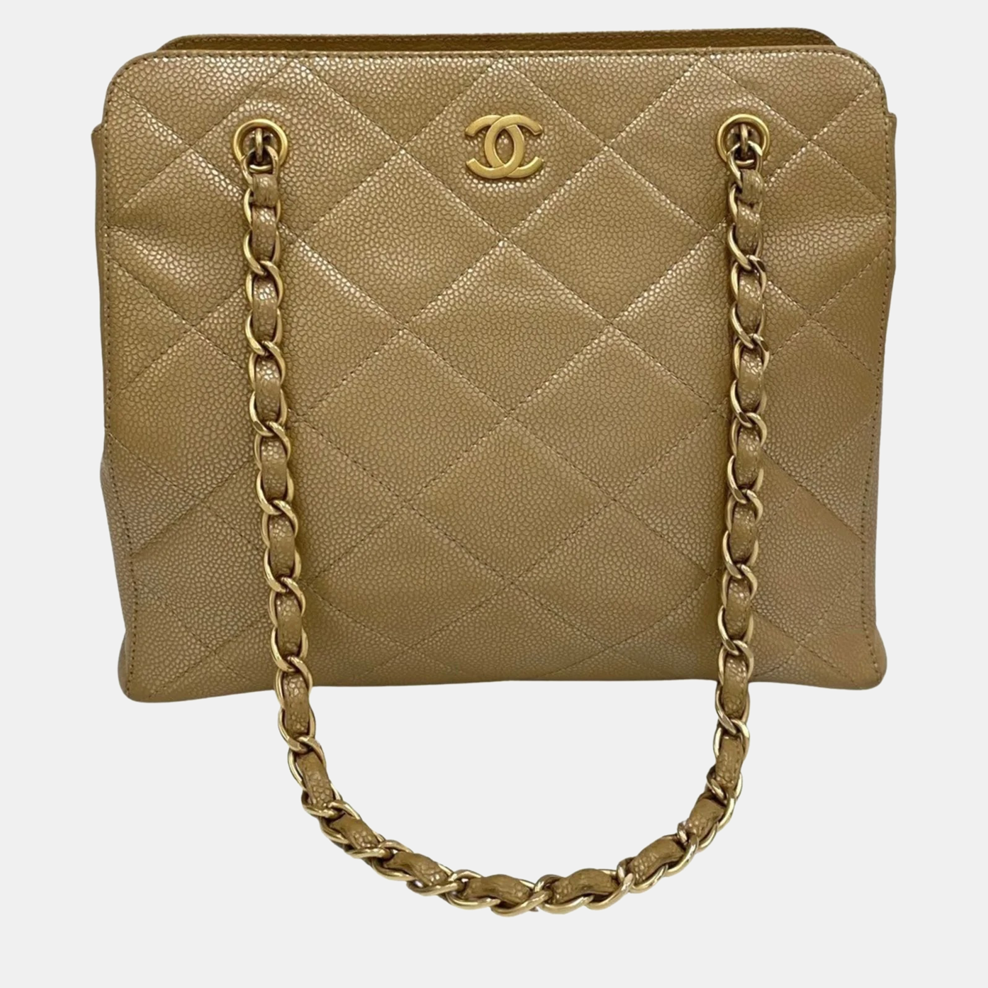 

Chanel Beige Quilted CC Crown Tote
