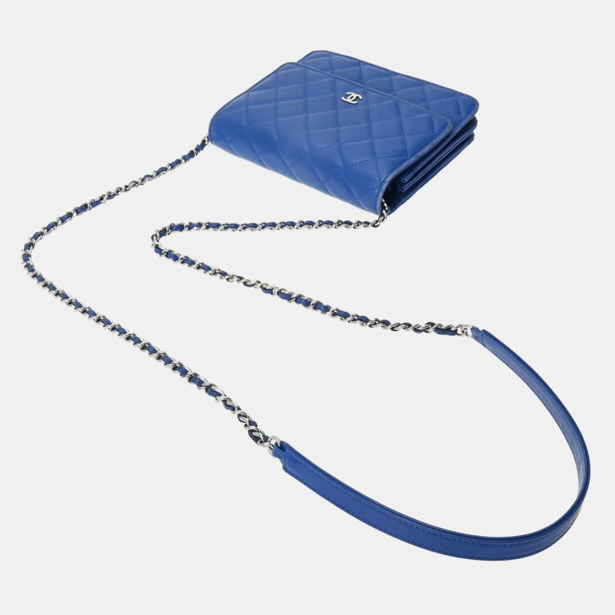 

Chanel Blue Lambskin Quilted Square Wallet On Chain