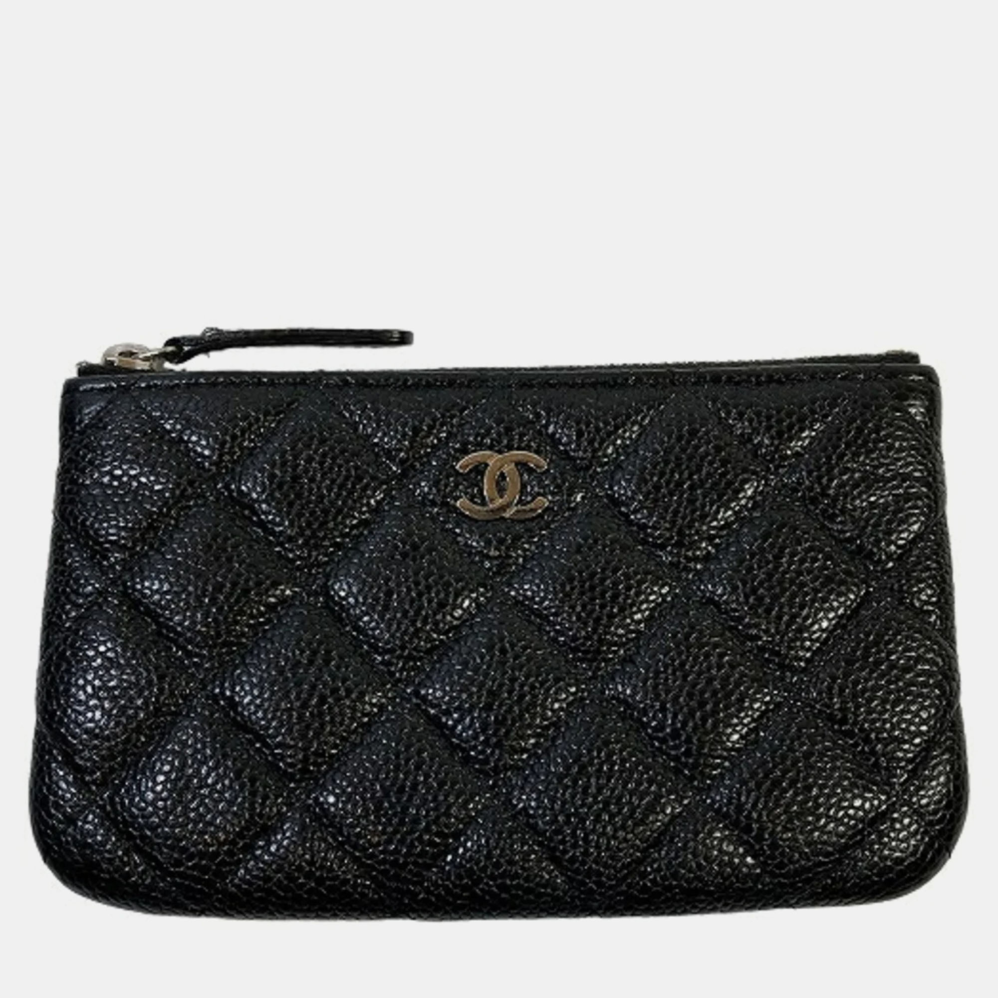 

CHANEL Caviar Leather Quilted Keychain Wallet, Black