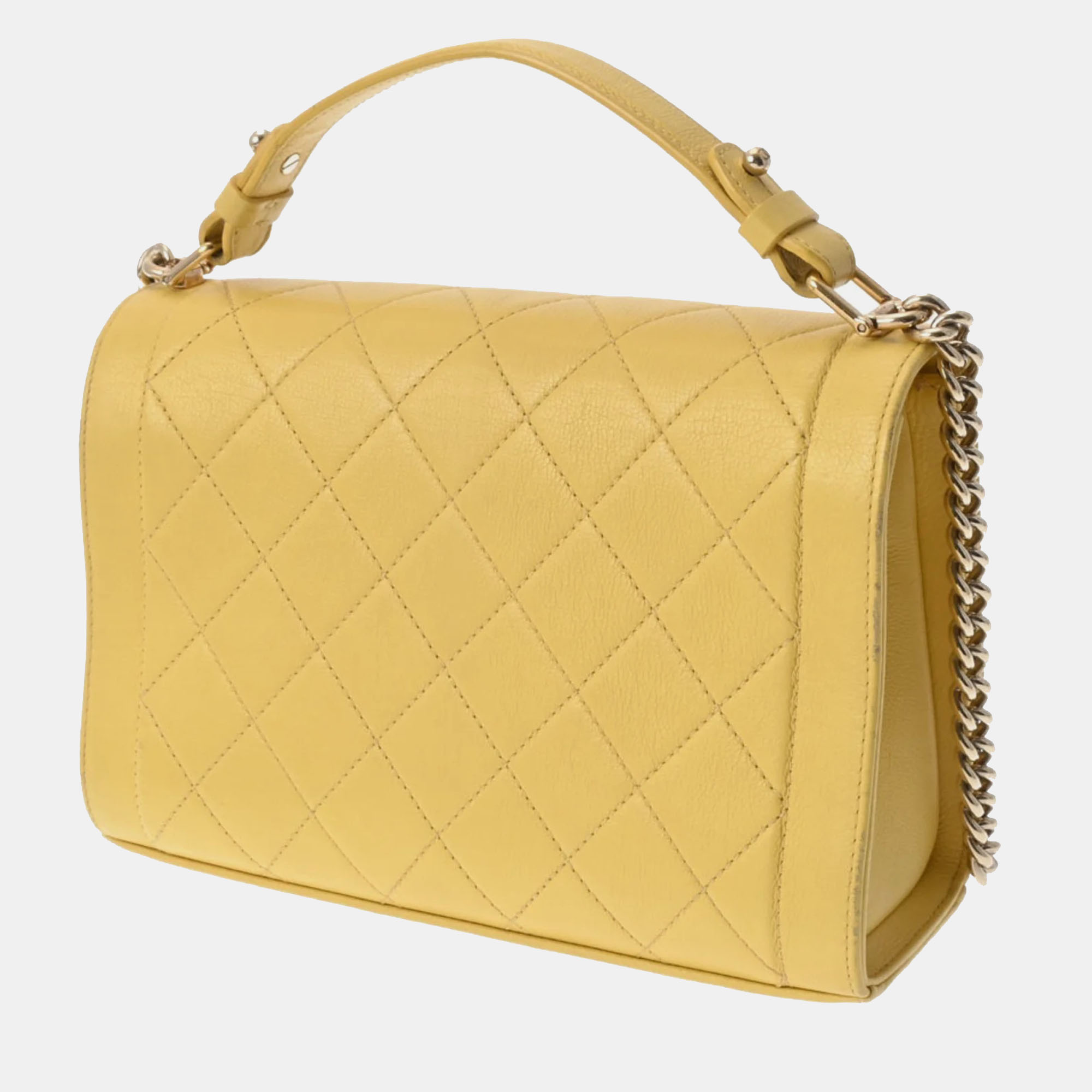Chanel yellow leather crossbody shoulder bag 