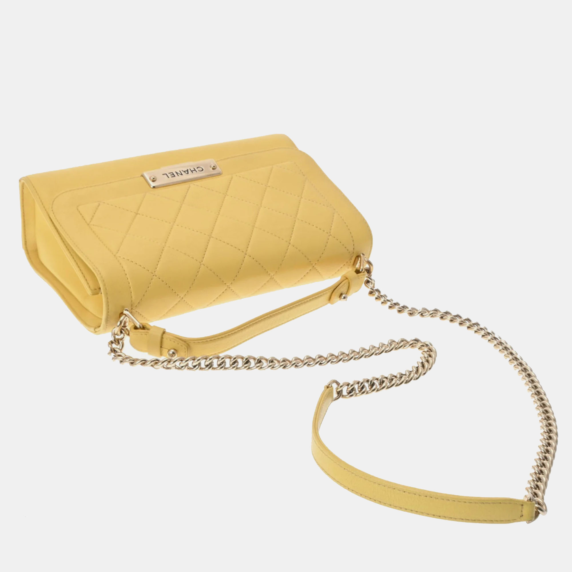 Chanel yellow leather crossbody shoulder bag 