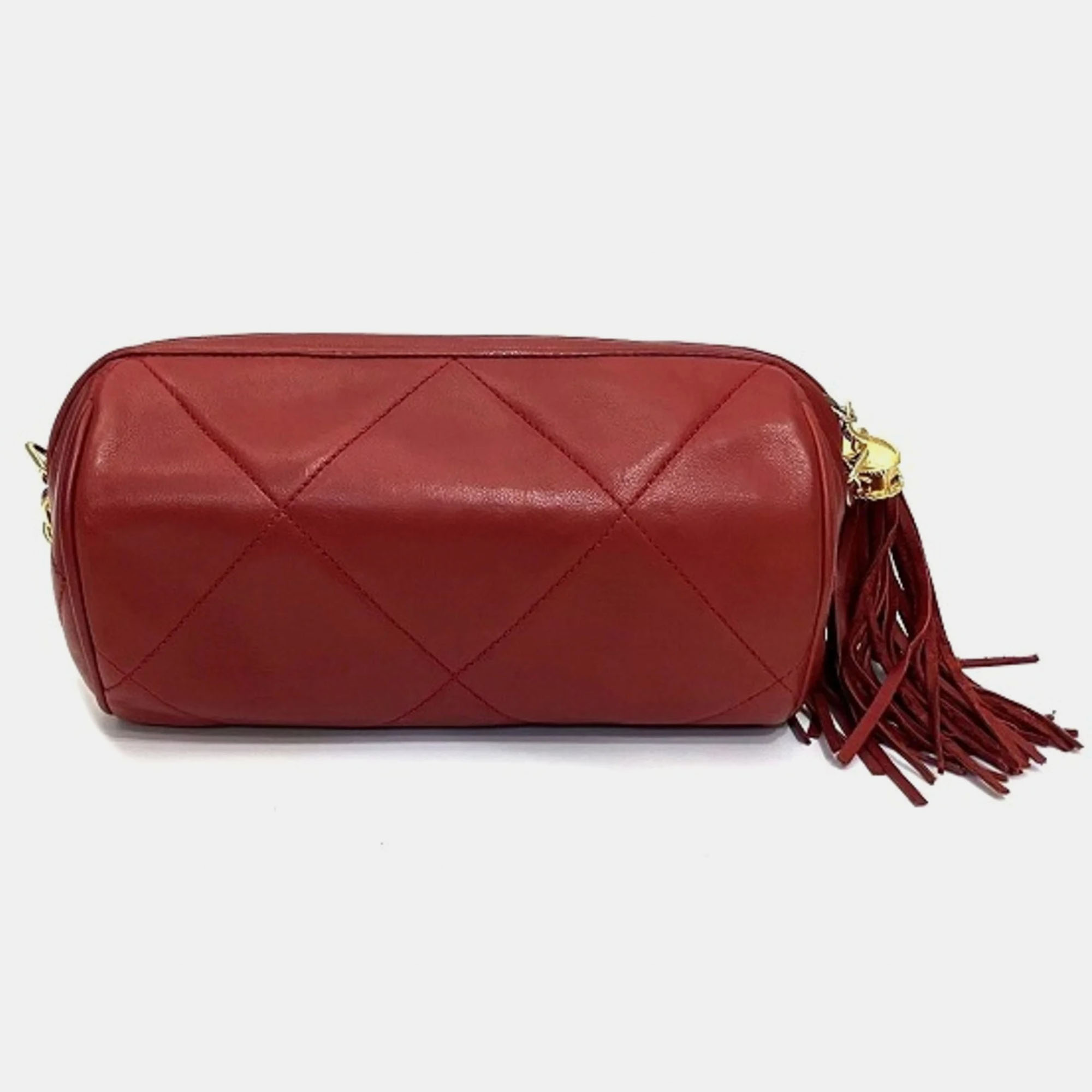 

CHANEL Red Leather Quilted Tassel Barrel Bag