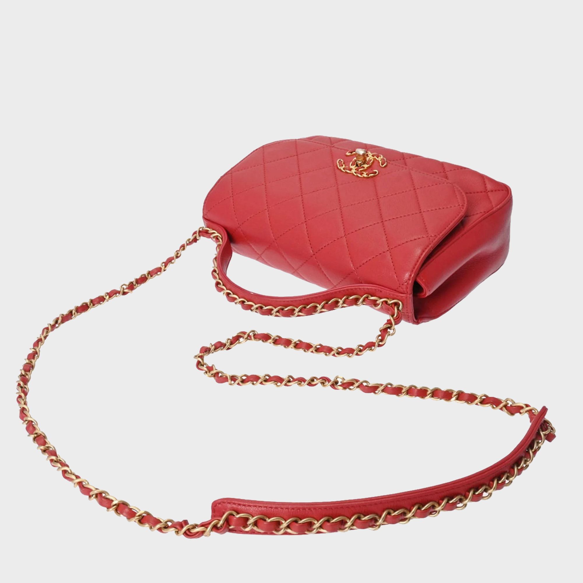 Chanel Red Quilted Lambskin Top Handle Bag 