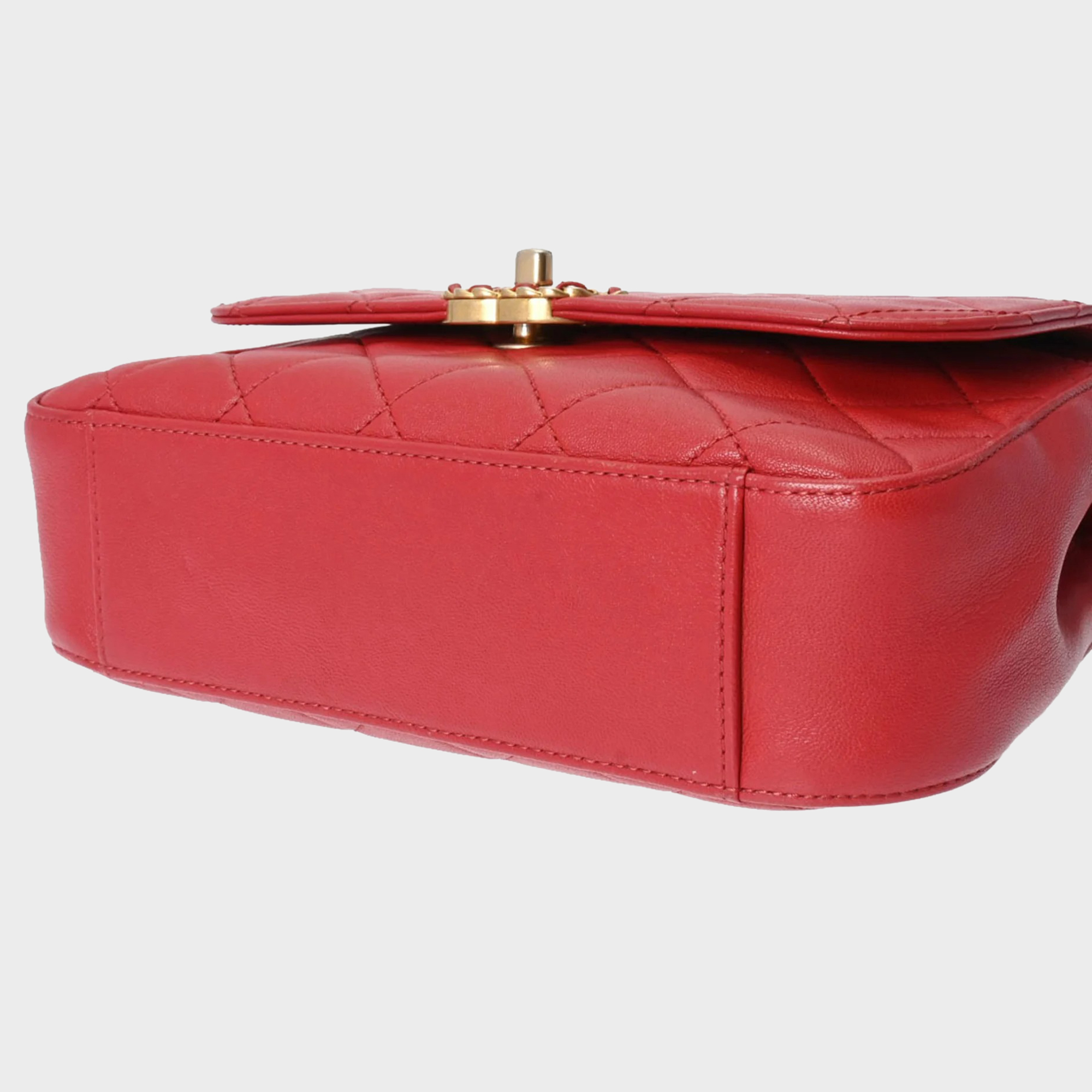 Chanel Red Quilted Lambskin Top Handle Bag 