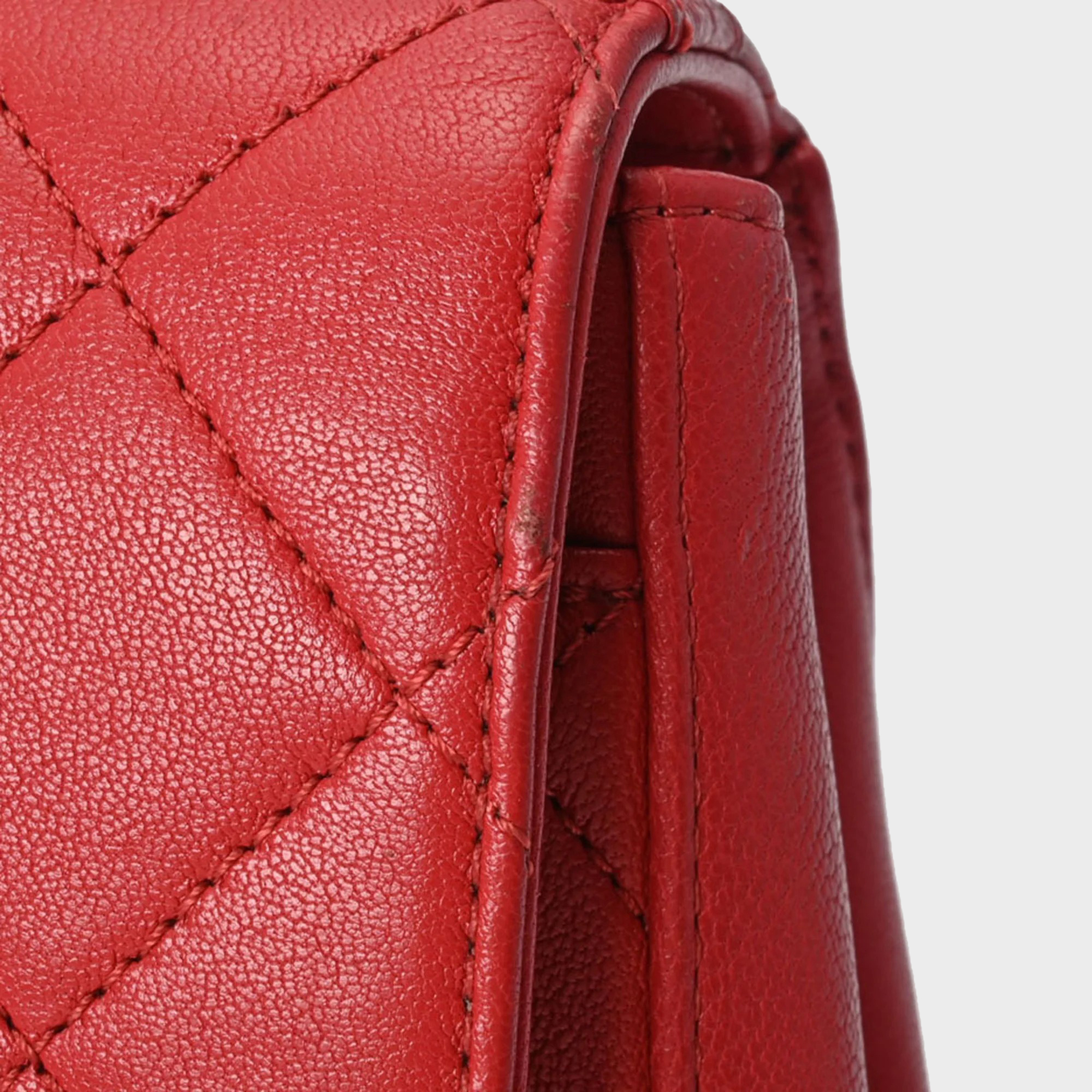 Chanel Red Quilted Lambskin Top Handle Bag 