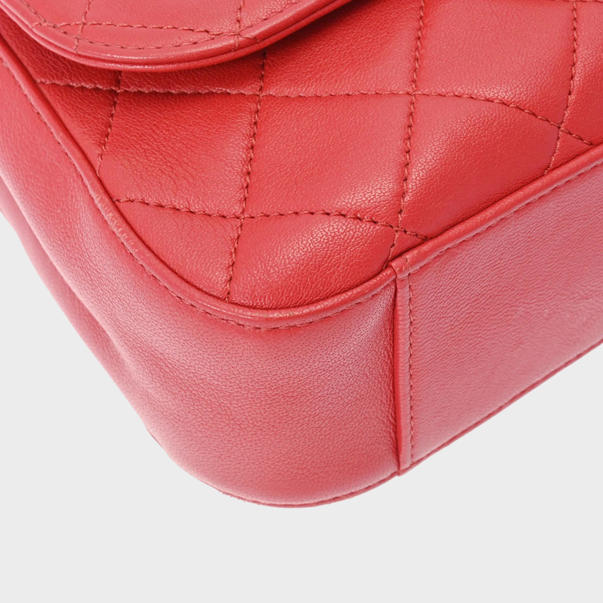 Chanel Red Quilted Lambskin Top Handle Bag 