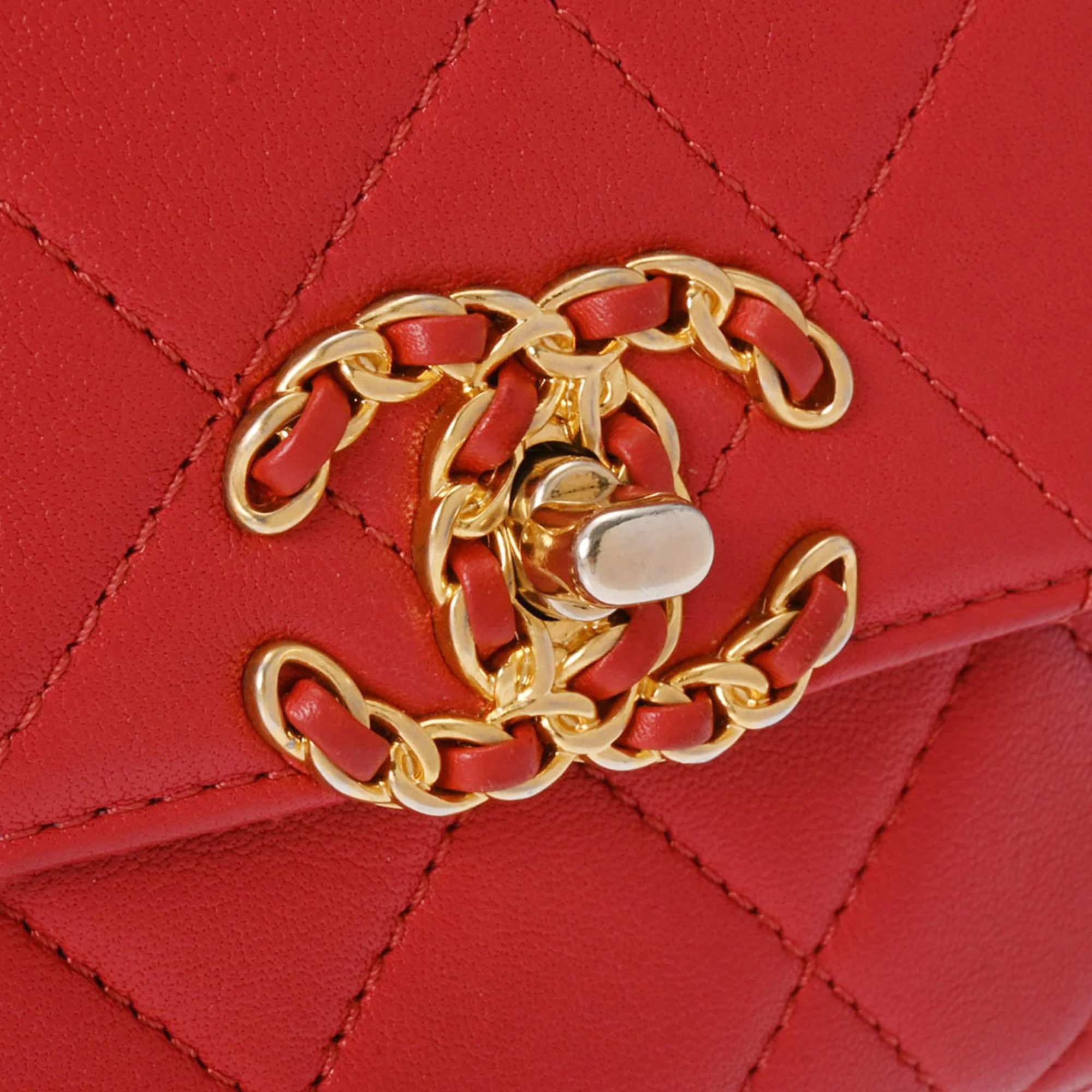Chanel Red Quilted Lambskin Top Handle Bag 