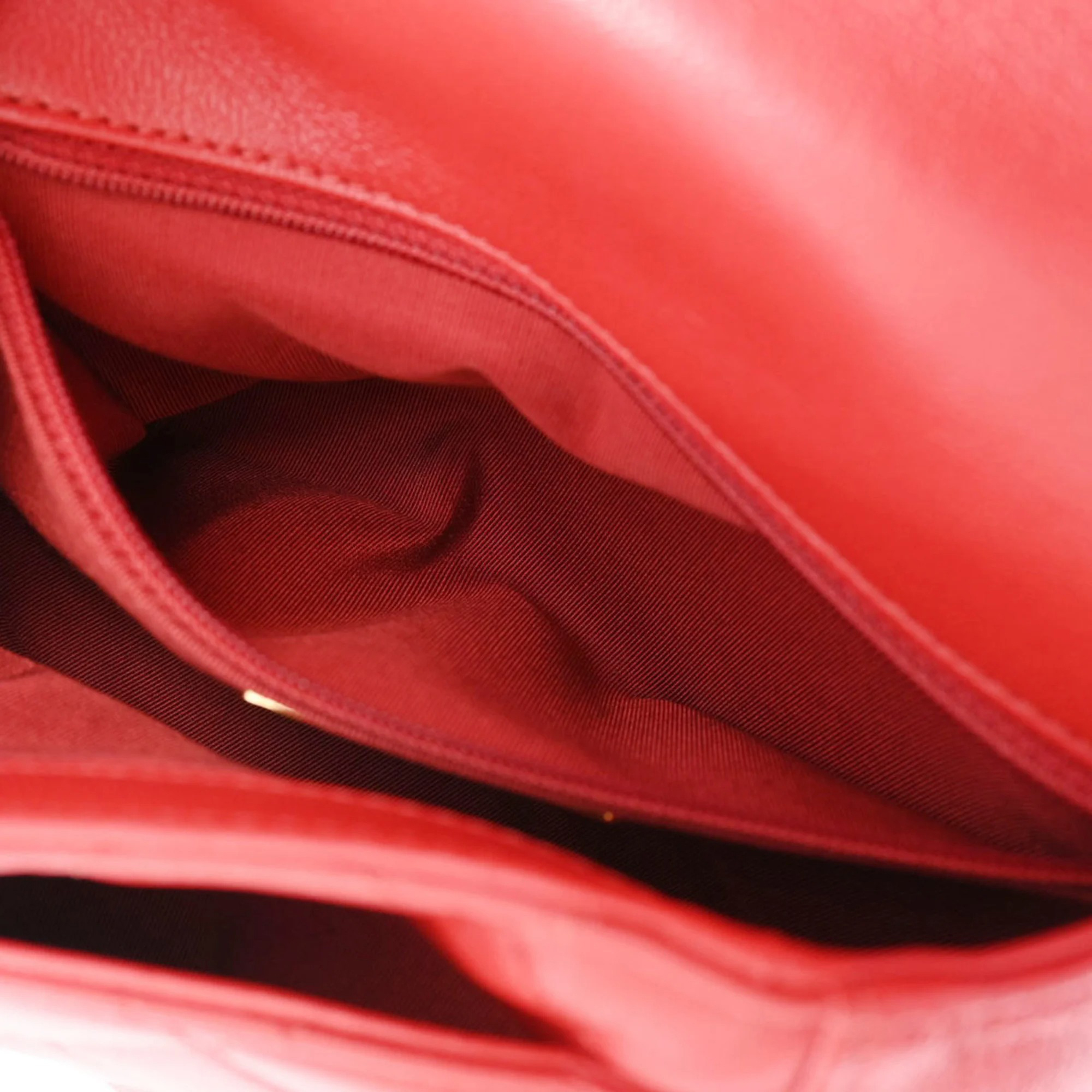 Chanel Red Quilted Lambskin Top Handle Bag 