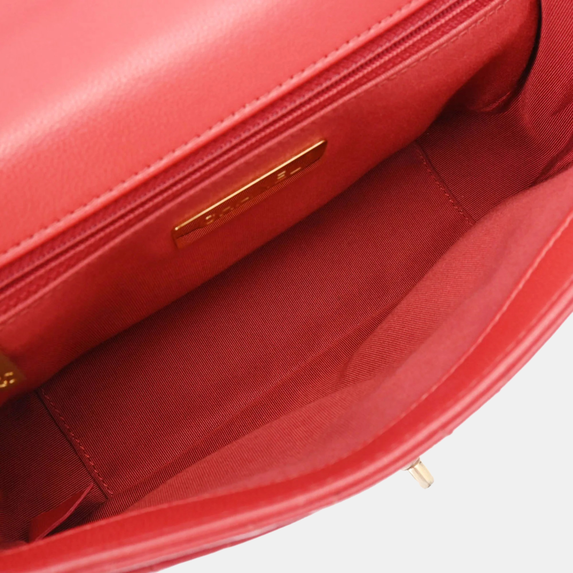 Chanel Red Quilted Lambskin Top Handle Bag 