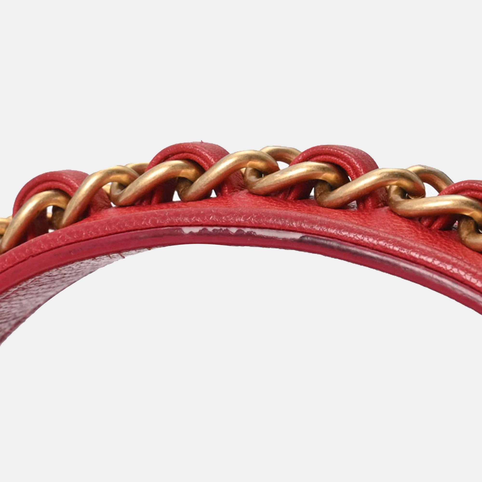 Chanel Red Quilted Lambskin Top Handle Bag 