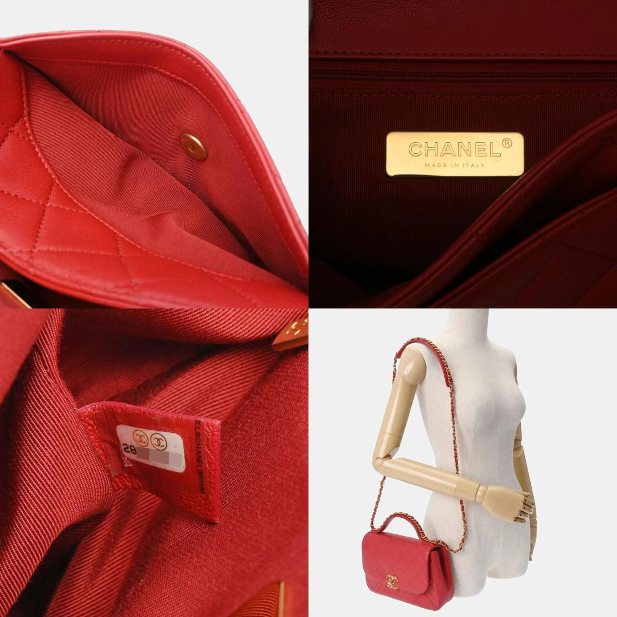 Chanel Red Quilted Lambskin Top Handle Bag 