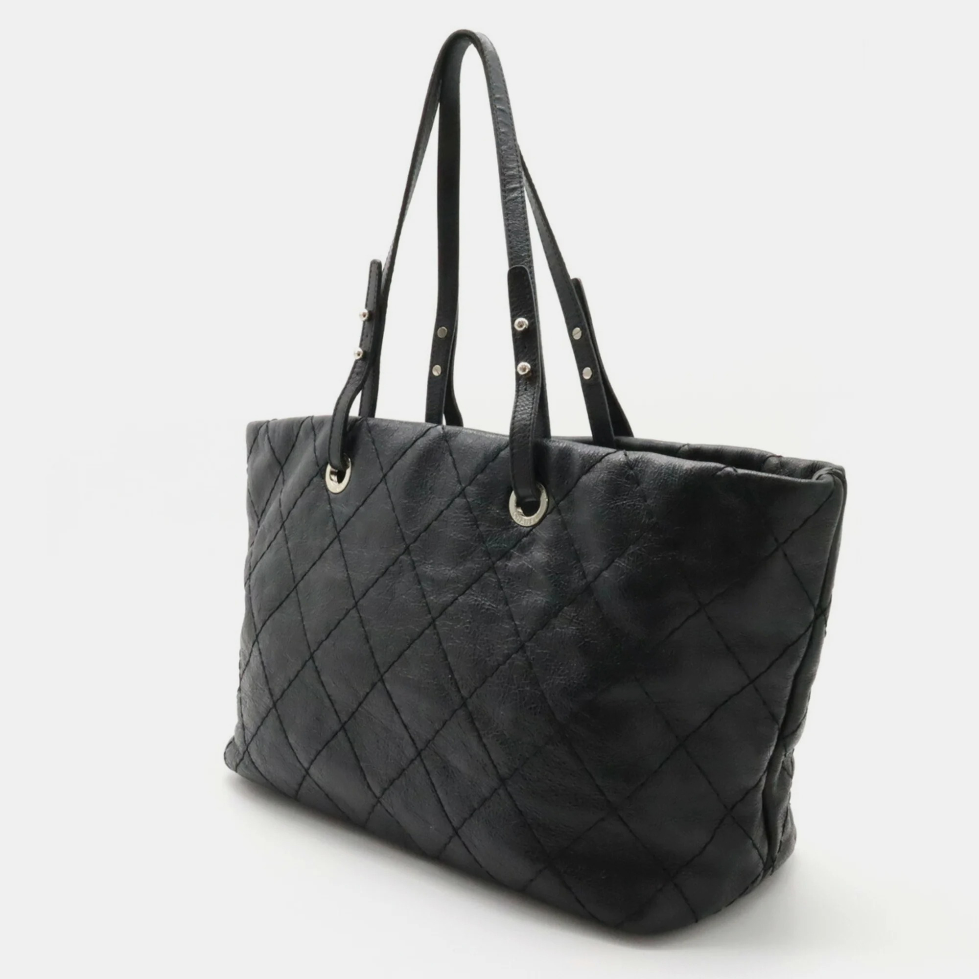 

CHANEL Quilted Leather Black On the Road Tote Bag