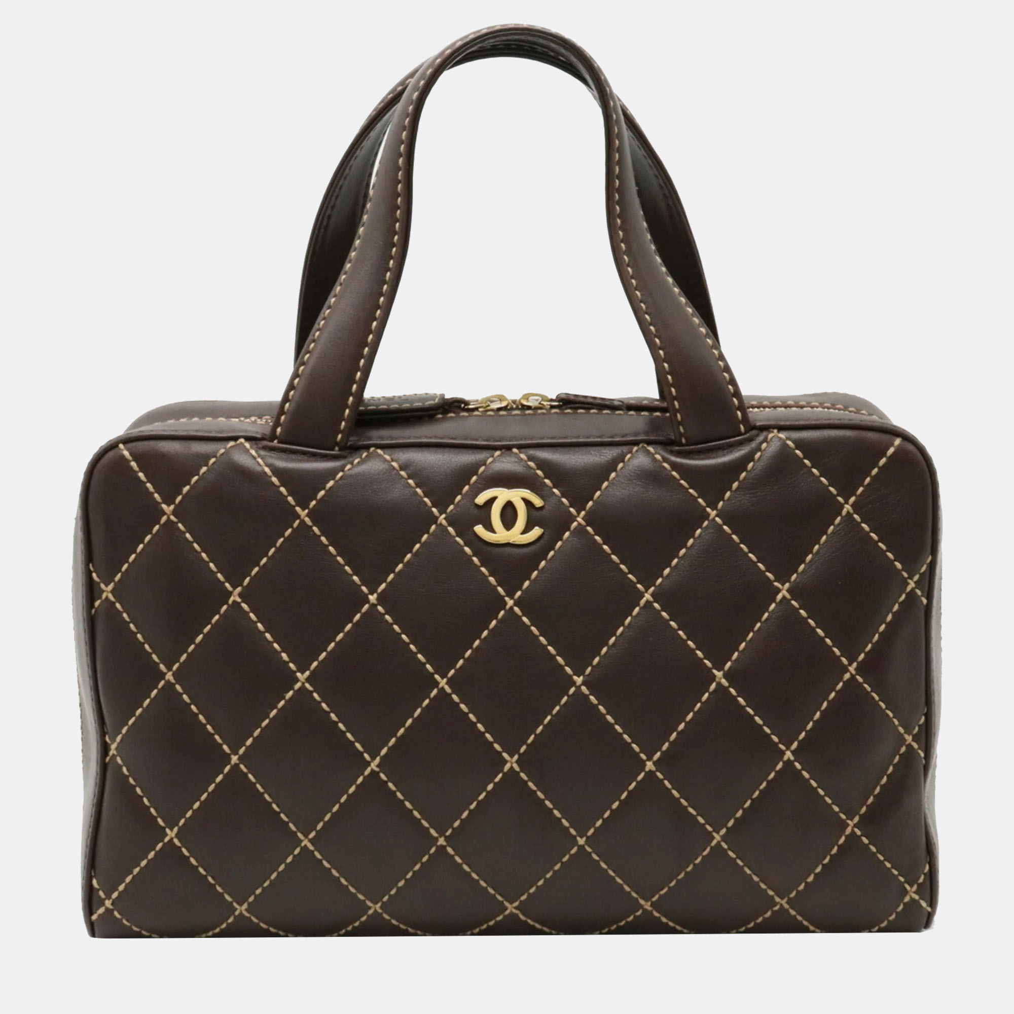 

CHANEL Leather Dark Brown CHANEL Surpique Bowler Bag