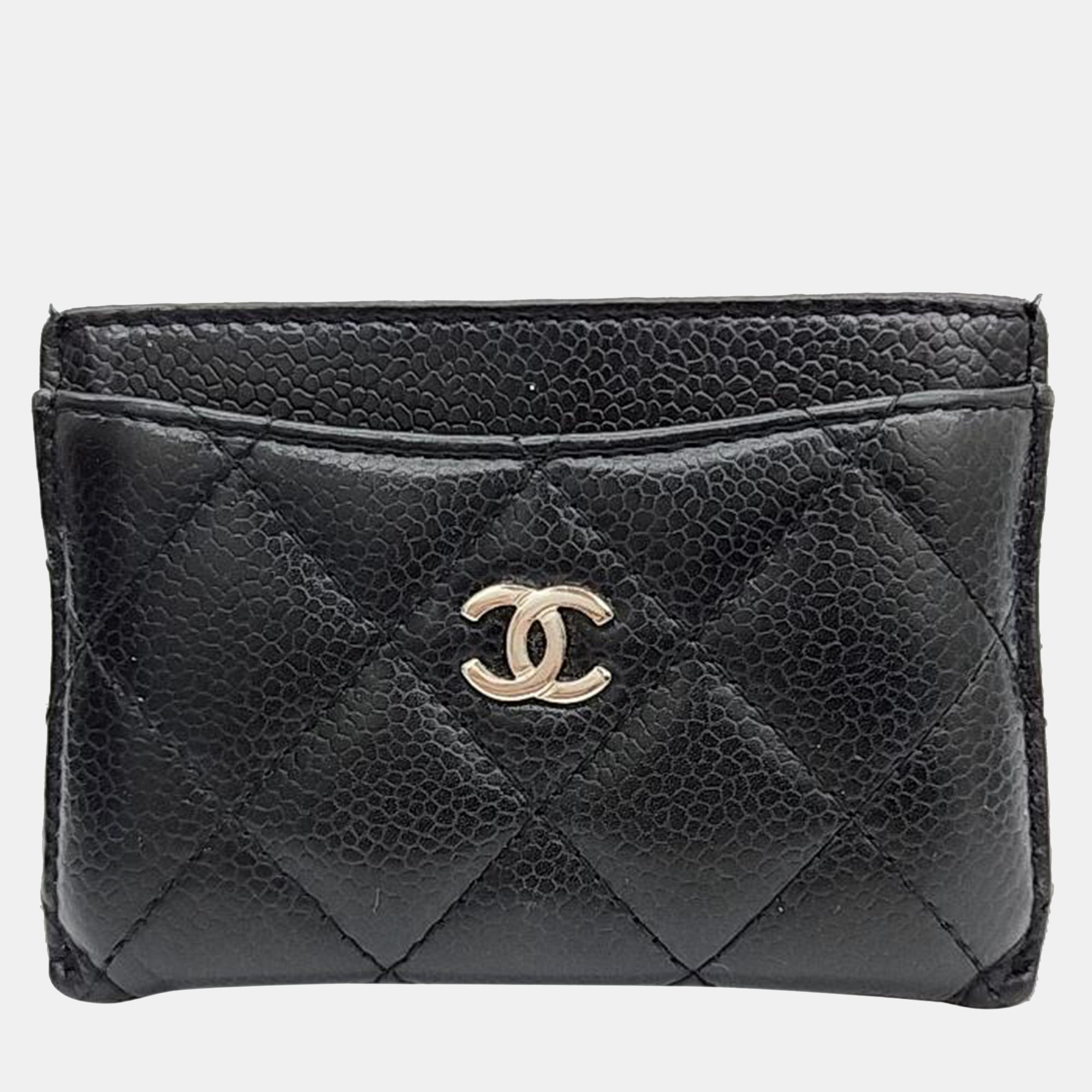 Pre-owned Chanel Black Caviar Card Wallet