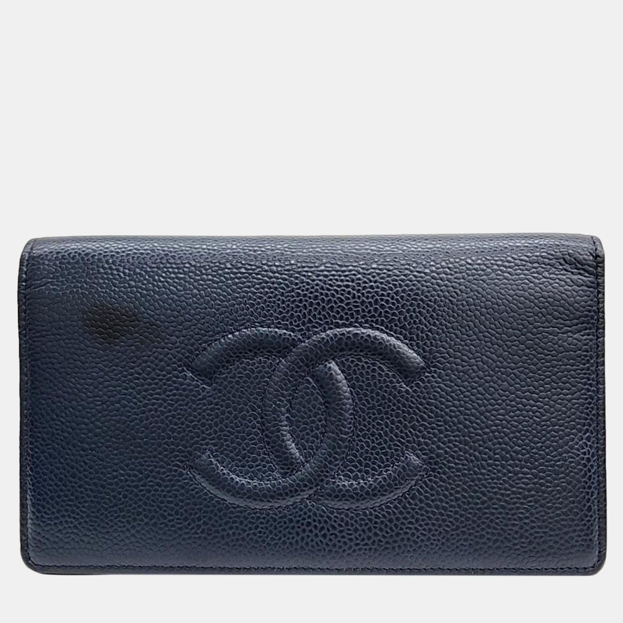 Pre-owned Chanel Black Caviar Long Wallet