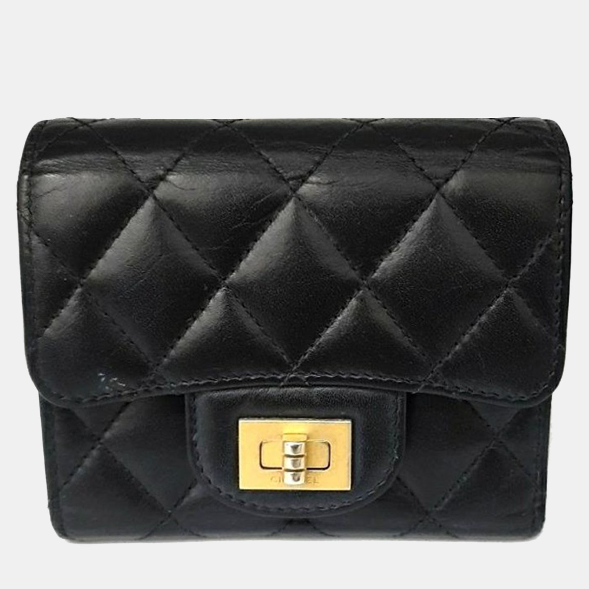 Pre-owned Chanel Black Reissue 2.55 Quilted Pattern Compact Wallet