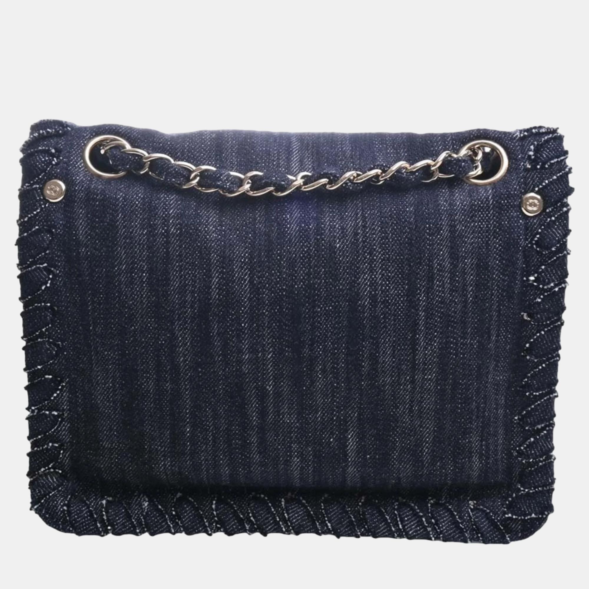 

Chanel Long Rare Vintage Patent Leather Classic Flap Bag Bijoux Chain Bag, Blue