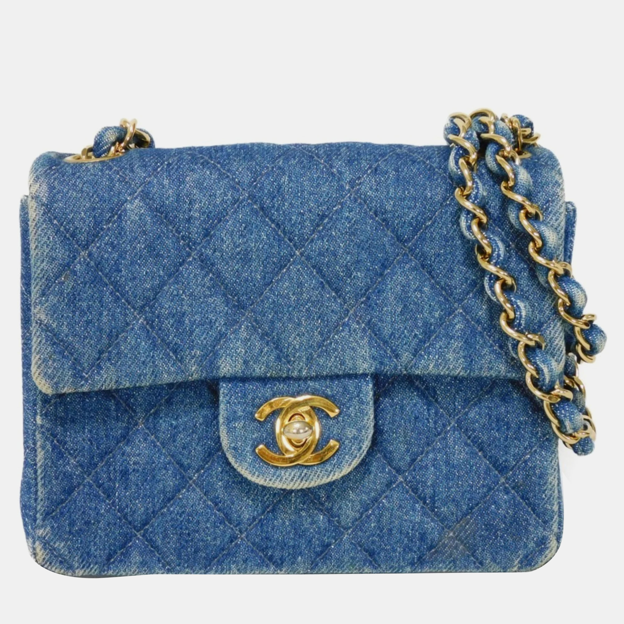 

Chanel Denim Pearl Crush Mini Square Flap Bag, Blue