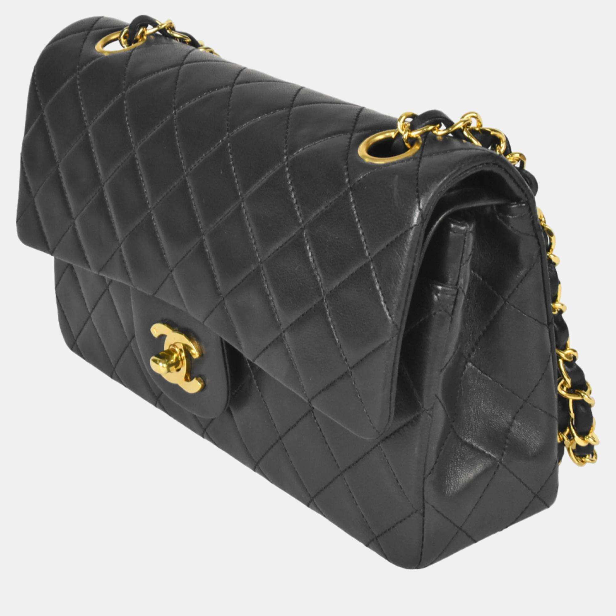 

Chanel Lambskin Leather  Classic Double Flap Shoulder Bag, Black