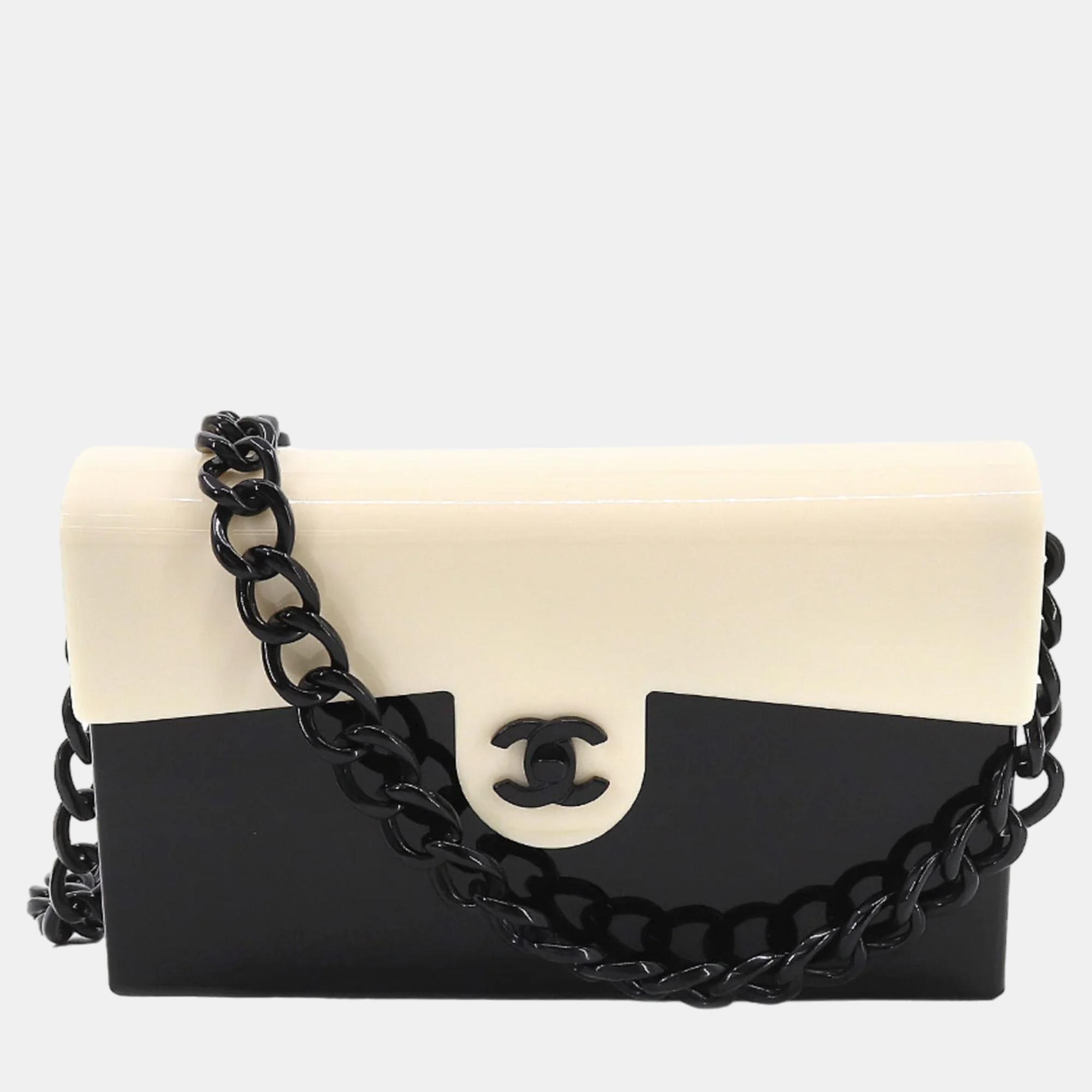 

Chanel Black Ivory Hard Evening Plastic Small Evening Shoulder Flap Bag