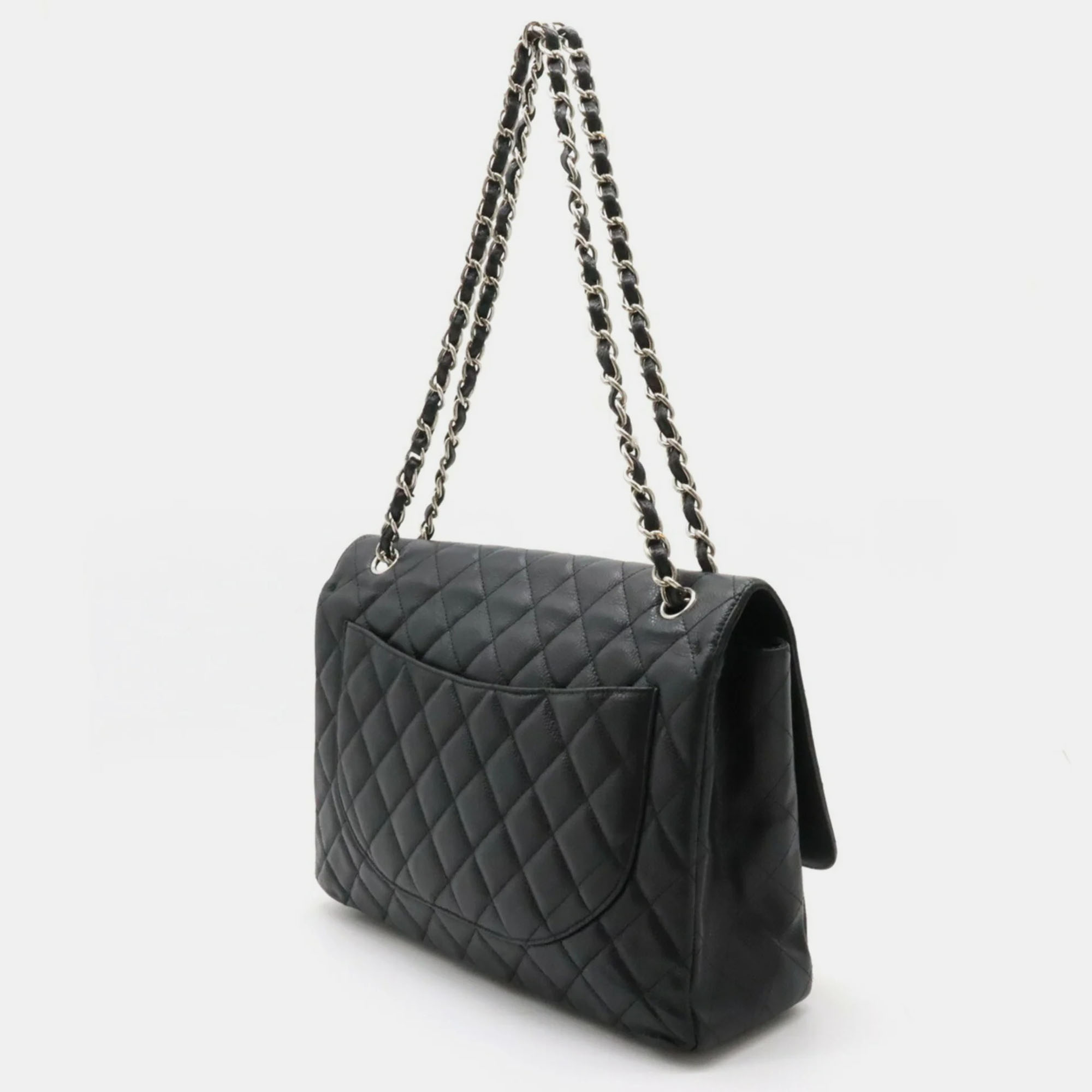 

Chanel Black Lambskin Leather Maxi Classic Double Flap Shoulder Bags